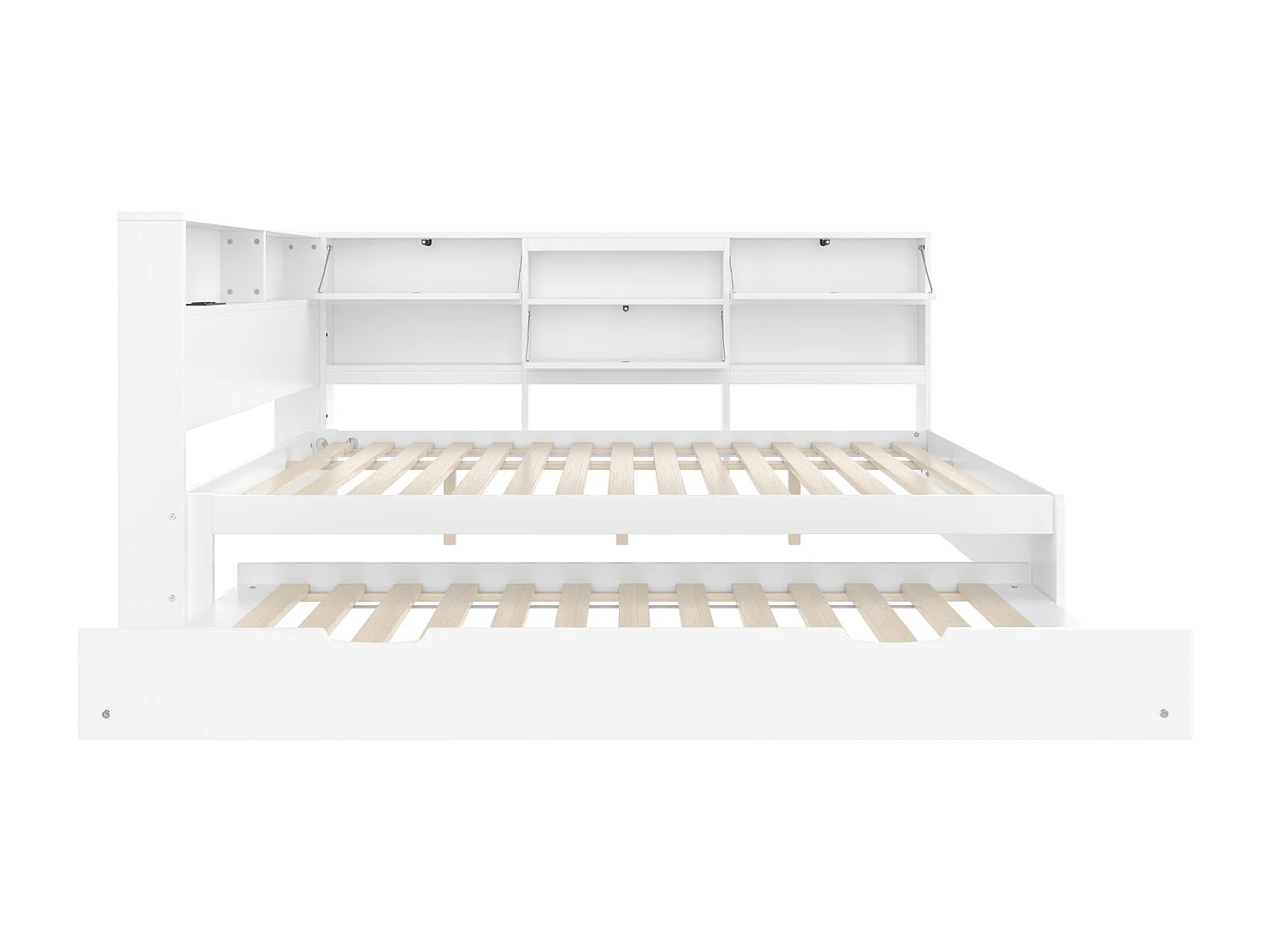Sofá-cama 140×200 cm - com USB + Type-C - com armazenamento - com cama extra - branco (colchão não incluído)