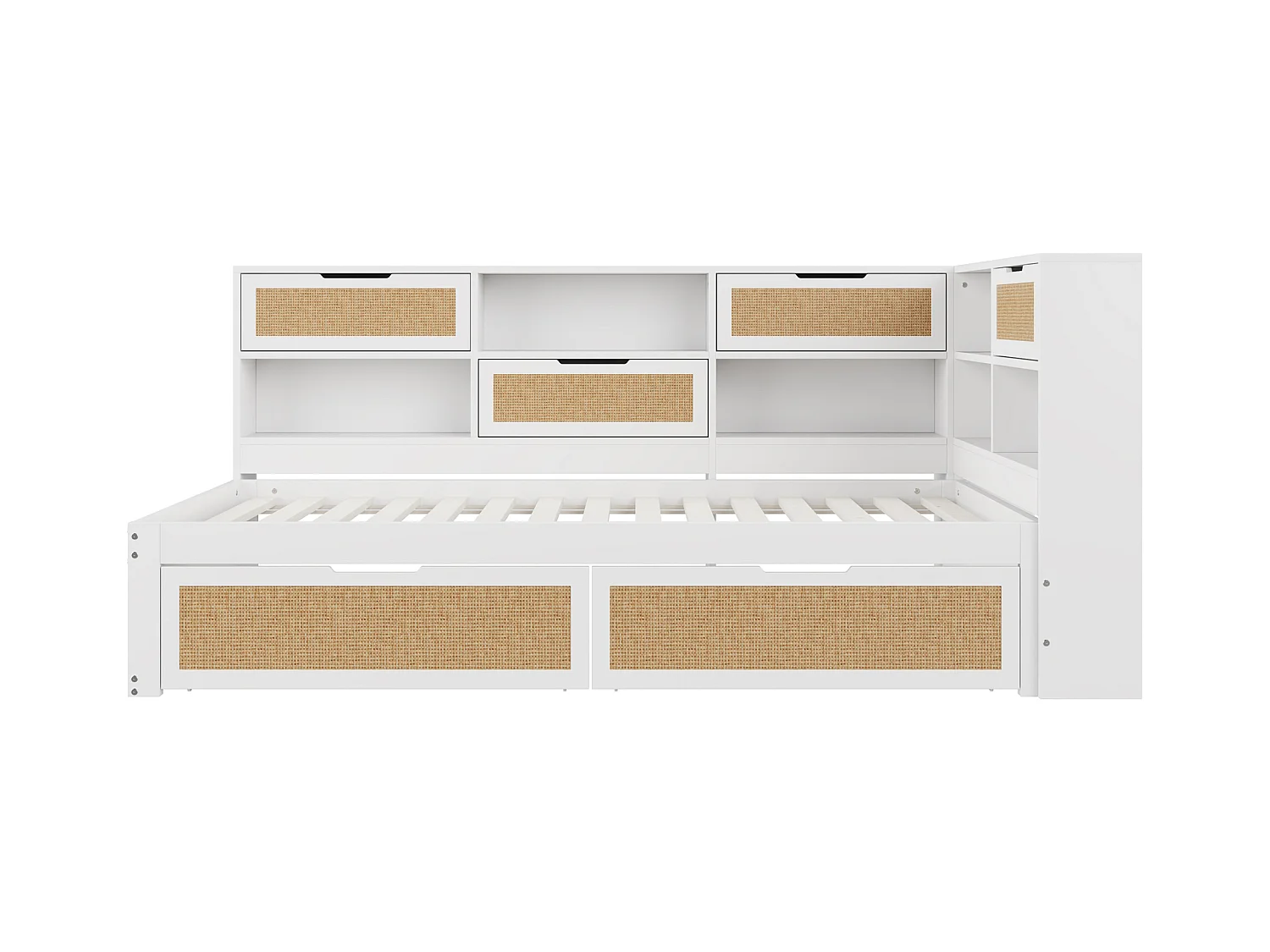 Canapé-lit en bois massif 90x200 cm - avec 2 tiroirs - nombreux rangements - avec port de charge - Blanc (sans matelas)