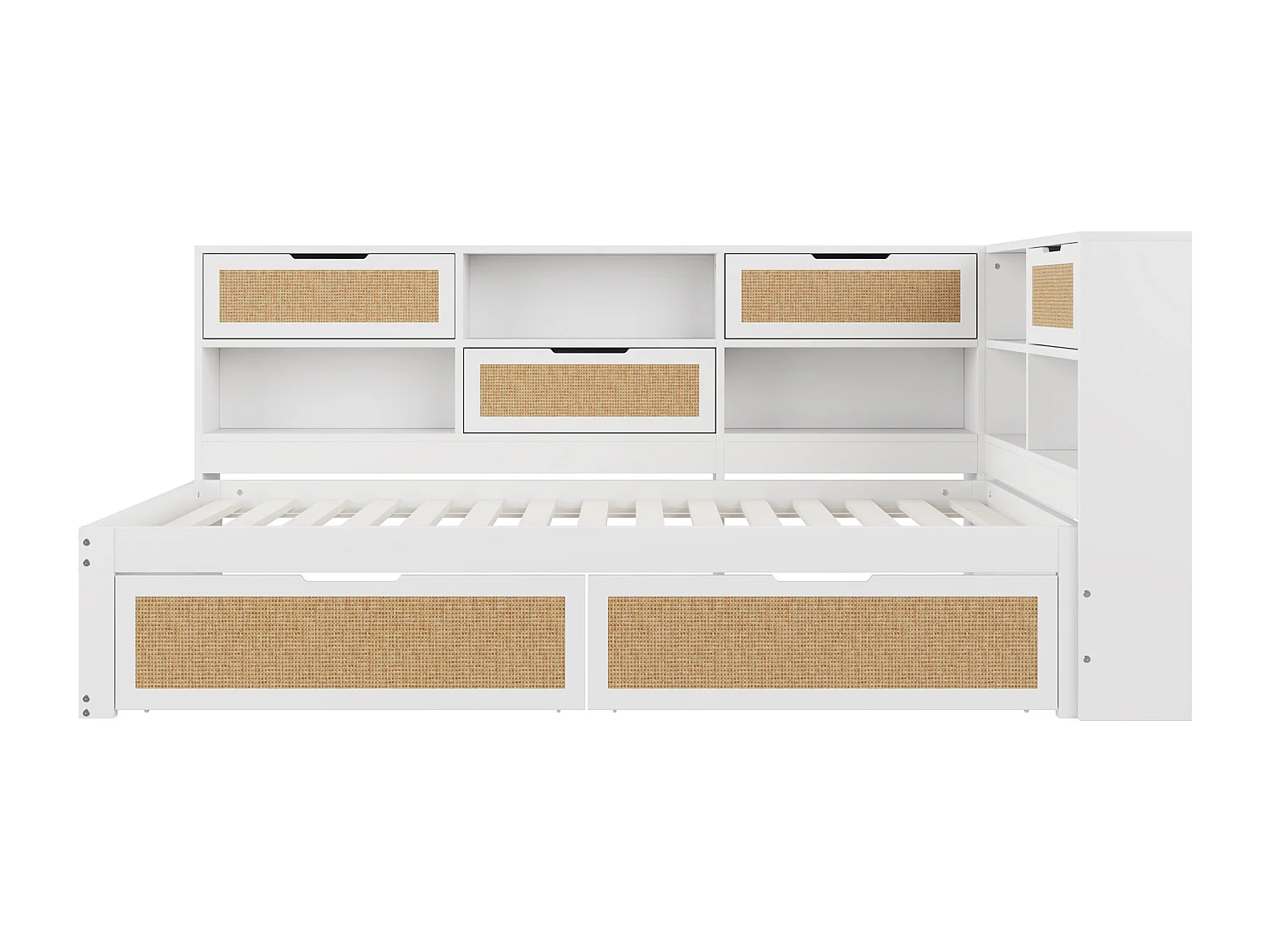 Massivholz-Schlafsofa 90×200 cm - mit 2 Schubladen - viel Stauraum - mit Ladestation - weiß (ohne Matratze)