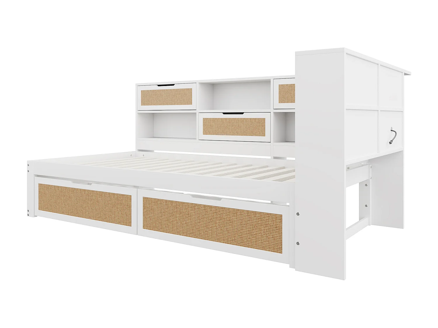 Massivholz-Schlafsofa 90×200 cm - mit 2 Schubladen - viel Stauraum - mit Ladestation - weiß (ohne Matratze)