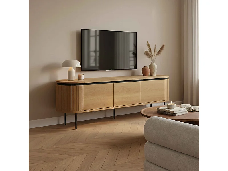 Rechthoekige tv-kast met 2 deuren, L160 cm, licht houtlook