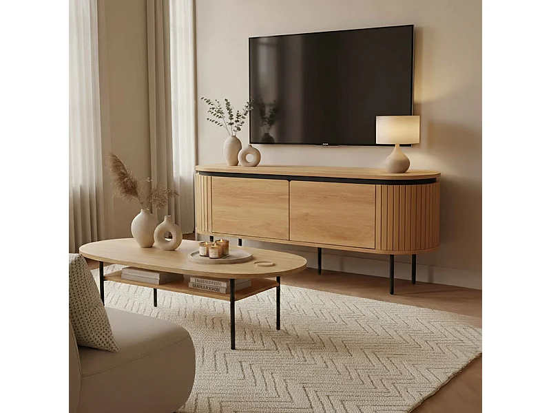 Rechthoekige tv-kast met 2 deuren, L120 cm, licht houtlook