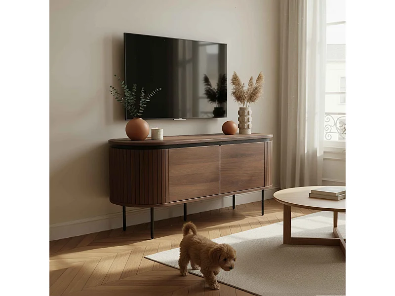 Rechthoekige tv-kast met 2 deuren, L120 cm, donker houtlook