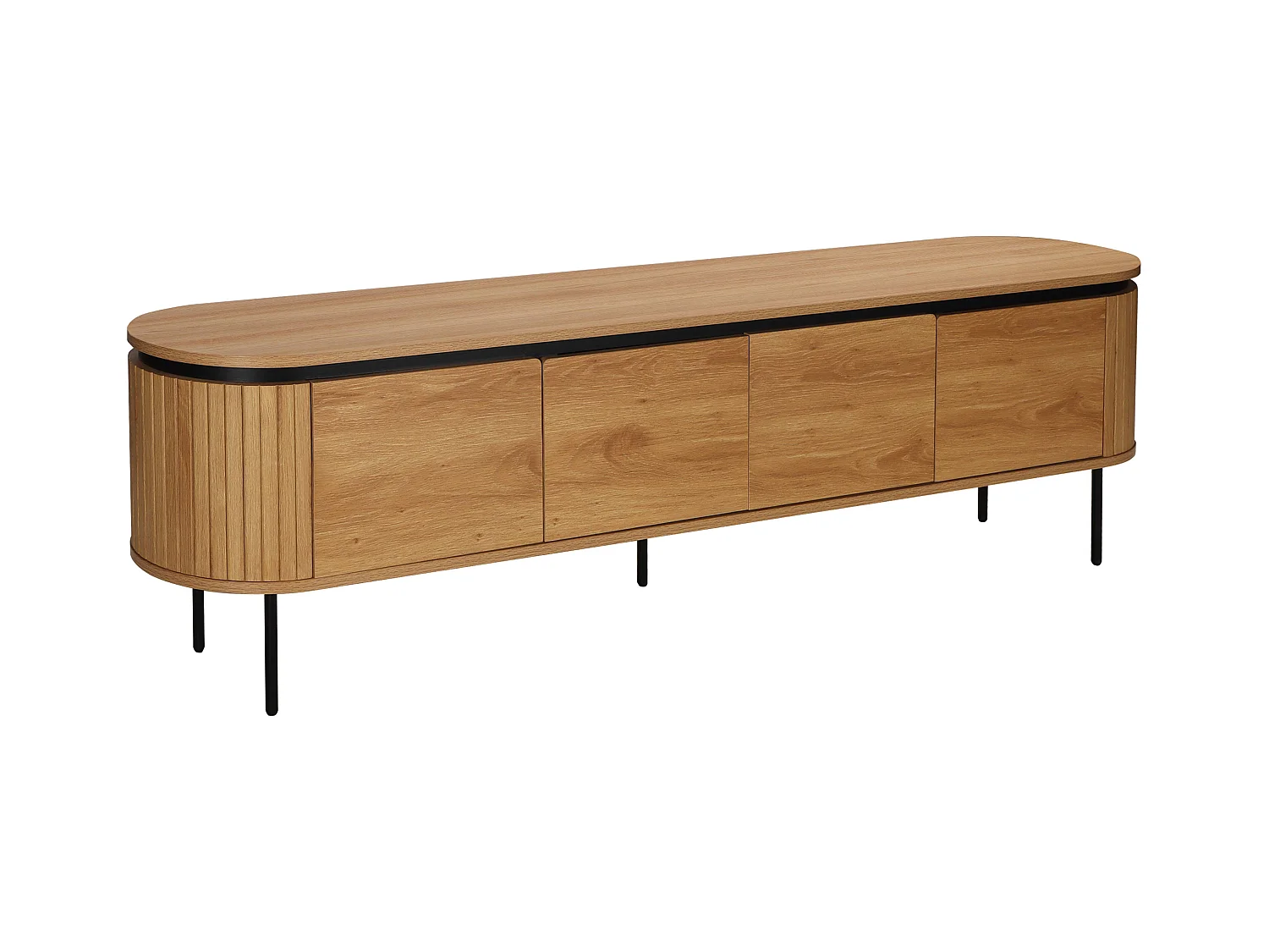 Meuble TV rectangulaire 2 portes L200 cm effet bois clair