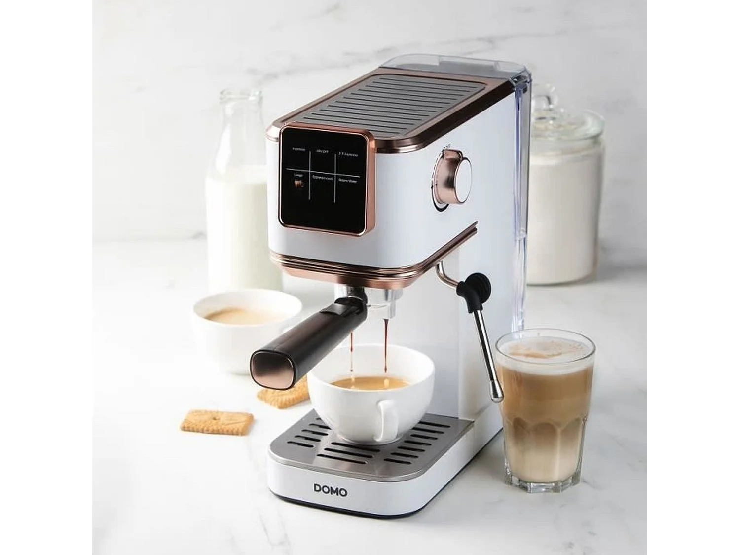 Machine a expresso 3 en 1 - DOMO - DO746K - 1350 W - 20 Bar - Blanc / Rose