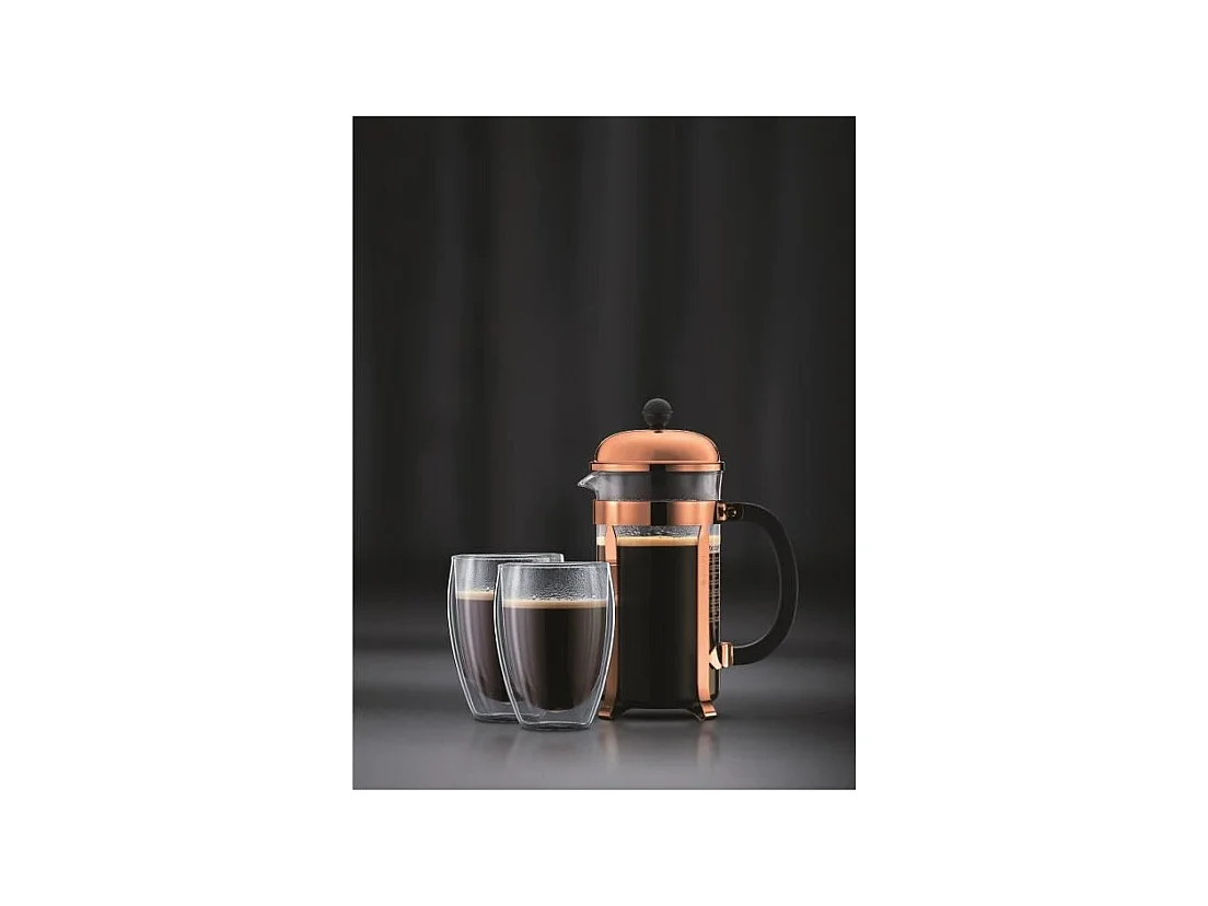 Ensemble Cafetière à Piston BODUM CHAMBORD - 8 Tasses - Marron - 1L avec 2 Verres Double Paroi Pavina 0,35l