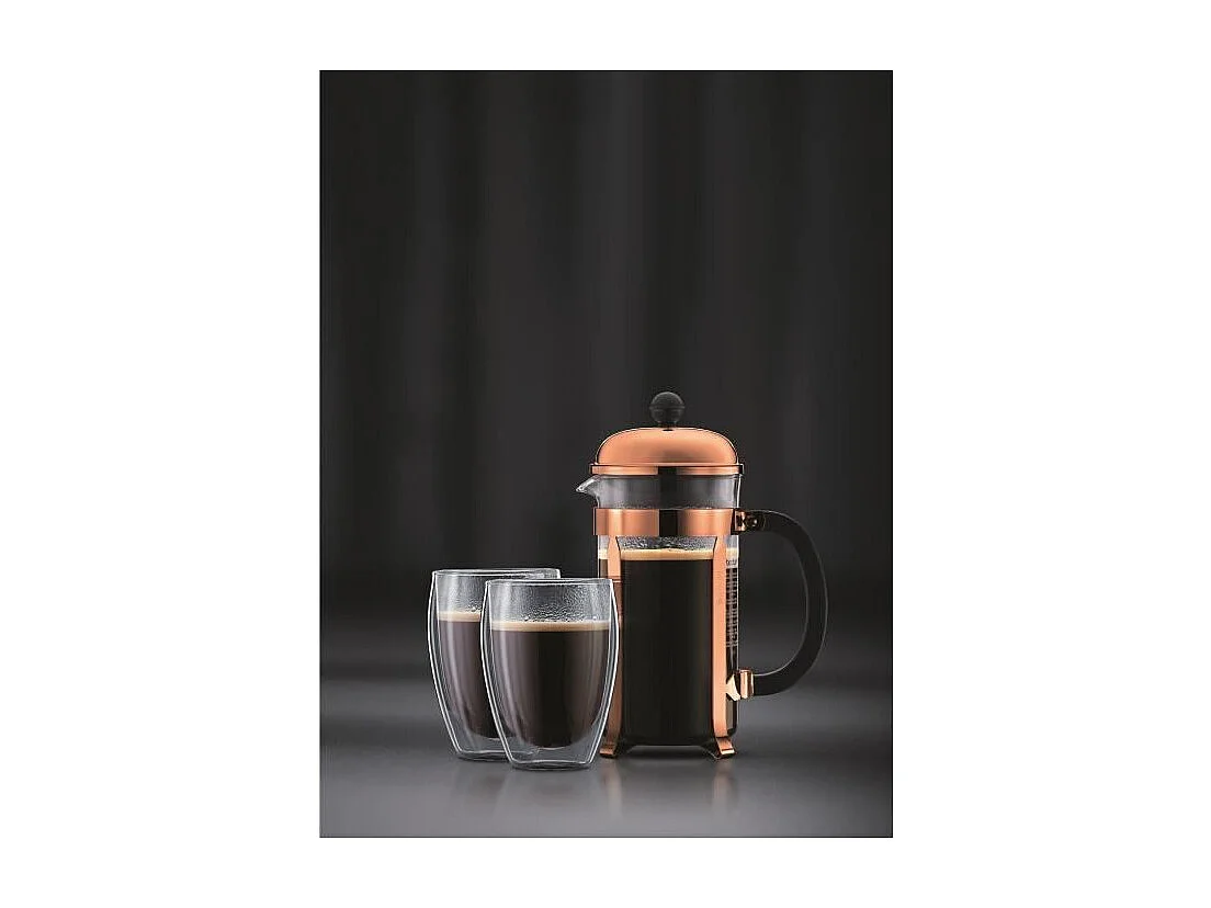 Ensemble Cafetière à Piston BODUM CHAMBORD - 8 Tasses - Marron - 1L avec 2 Verres Double Paroi Pavina 0,35l