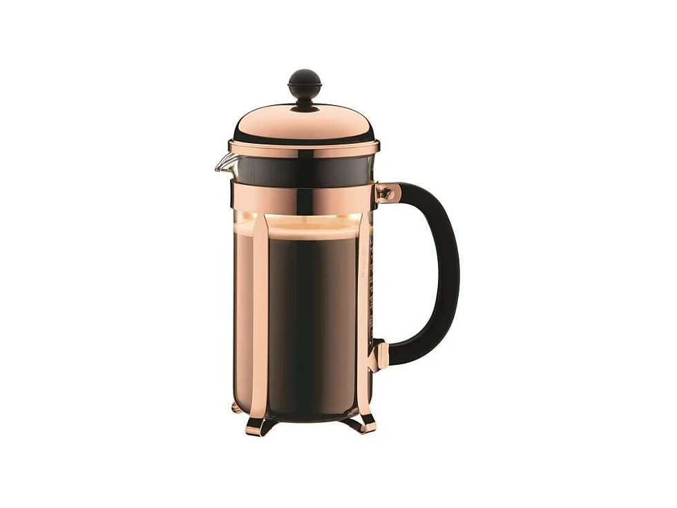 Ensemble Cafetière à Piston BODUM CHAMBORD - 8 Tasses - Marron - 1L avec 2 Verres Double Paroi Pavina 0,35l