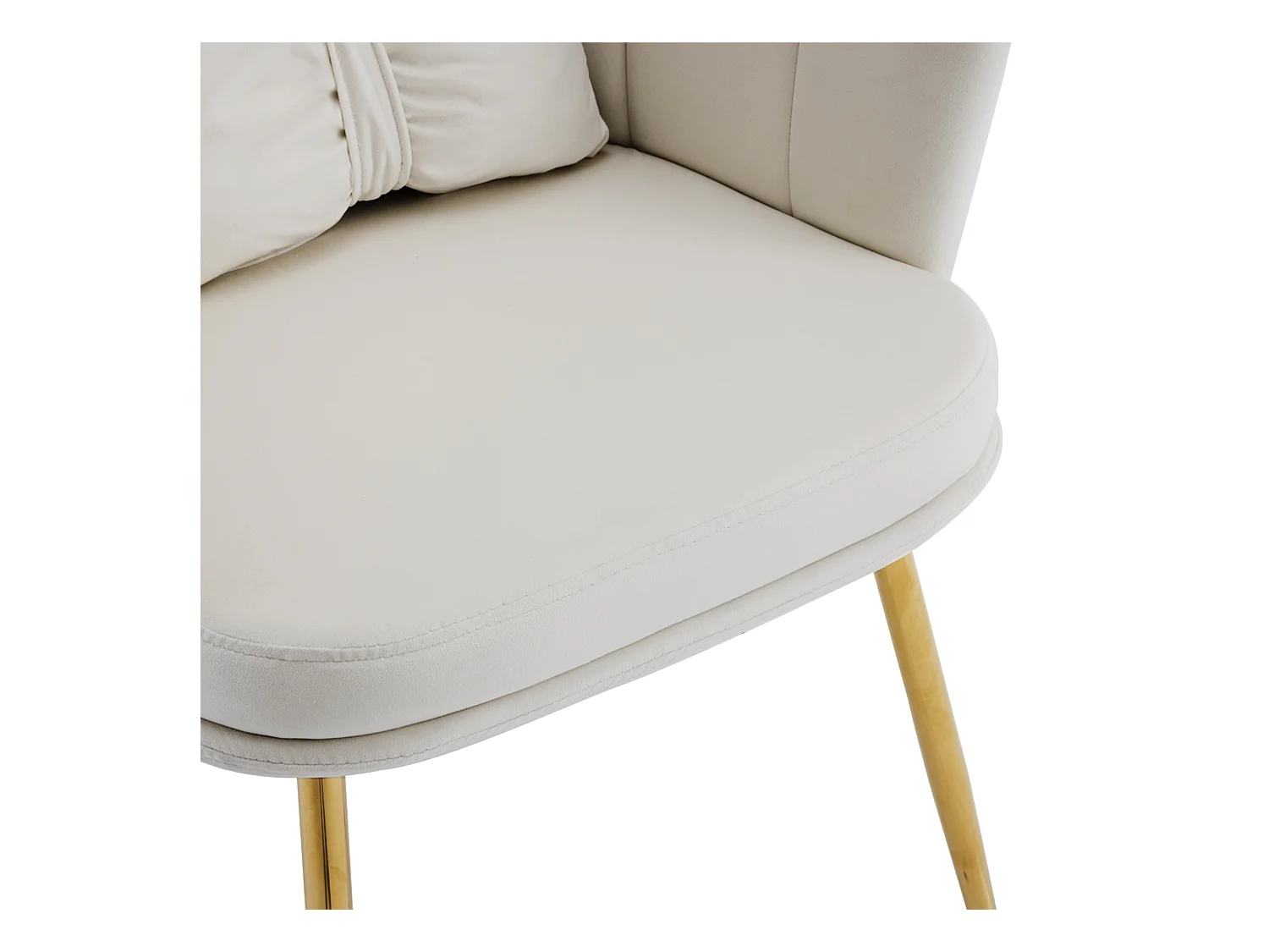Chaise à manger en velours rembourré 2 pièces avec coussin et pieds en métal - dossier en pétales - bois - beige