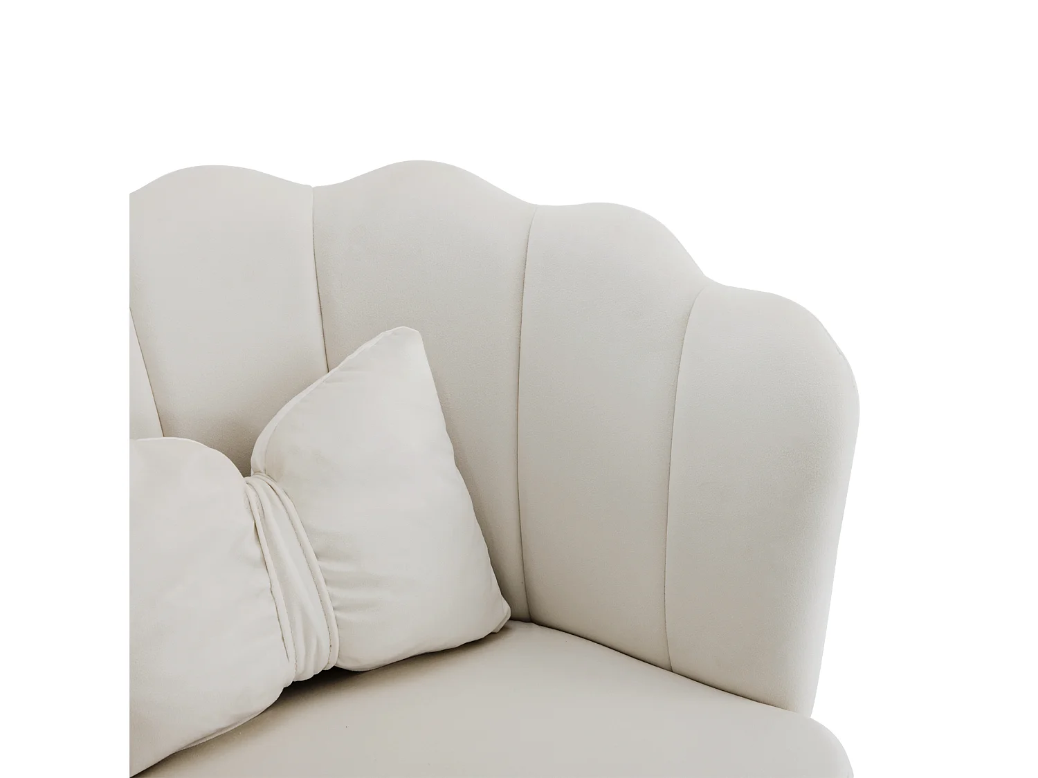 Chaise à manger en velours rembourré 2 pièces avec coussin et pieds en métal - dossier en pétales - bois - beige