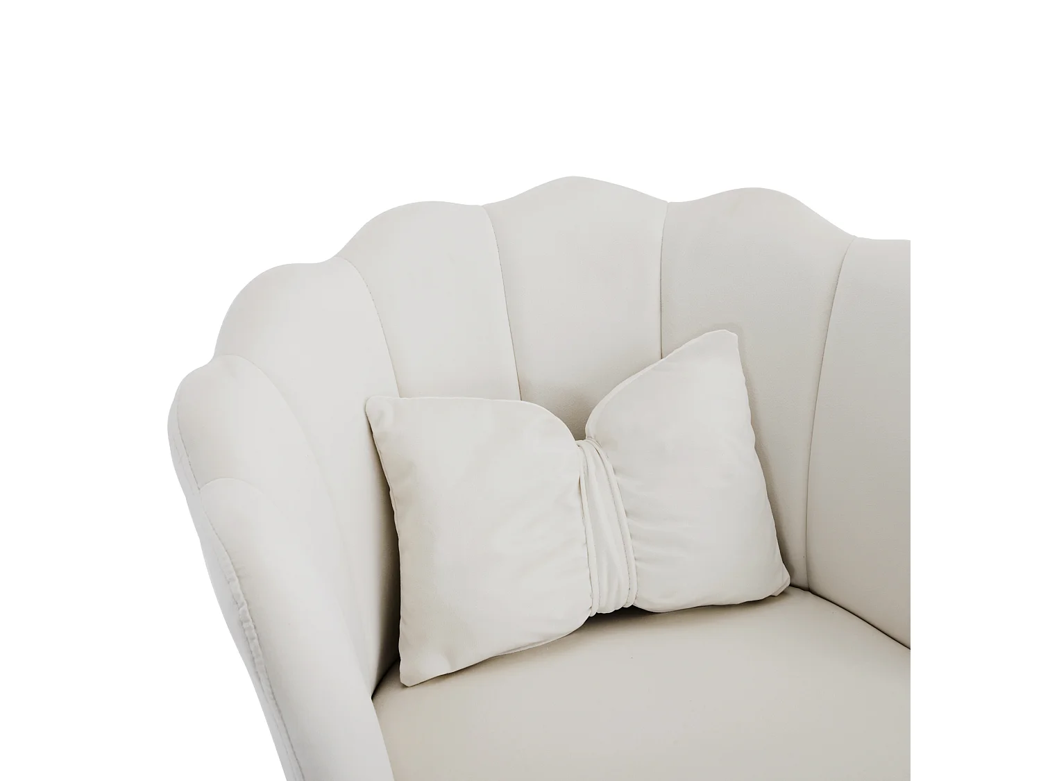 Chaise à manger en velours rembourré 2 pièces avec coussin et pieds en métal - dossier en pétales - bois - beige