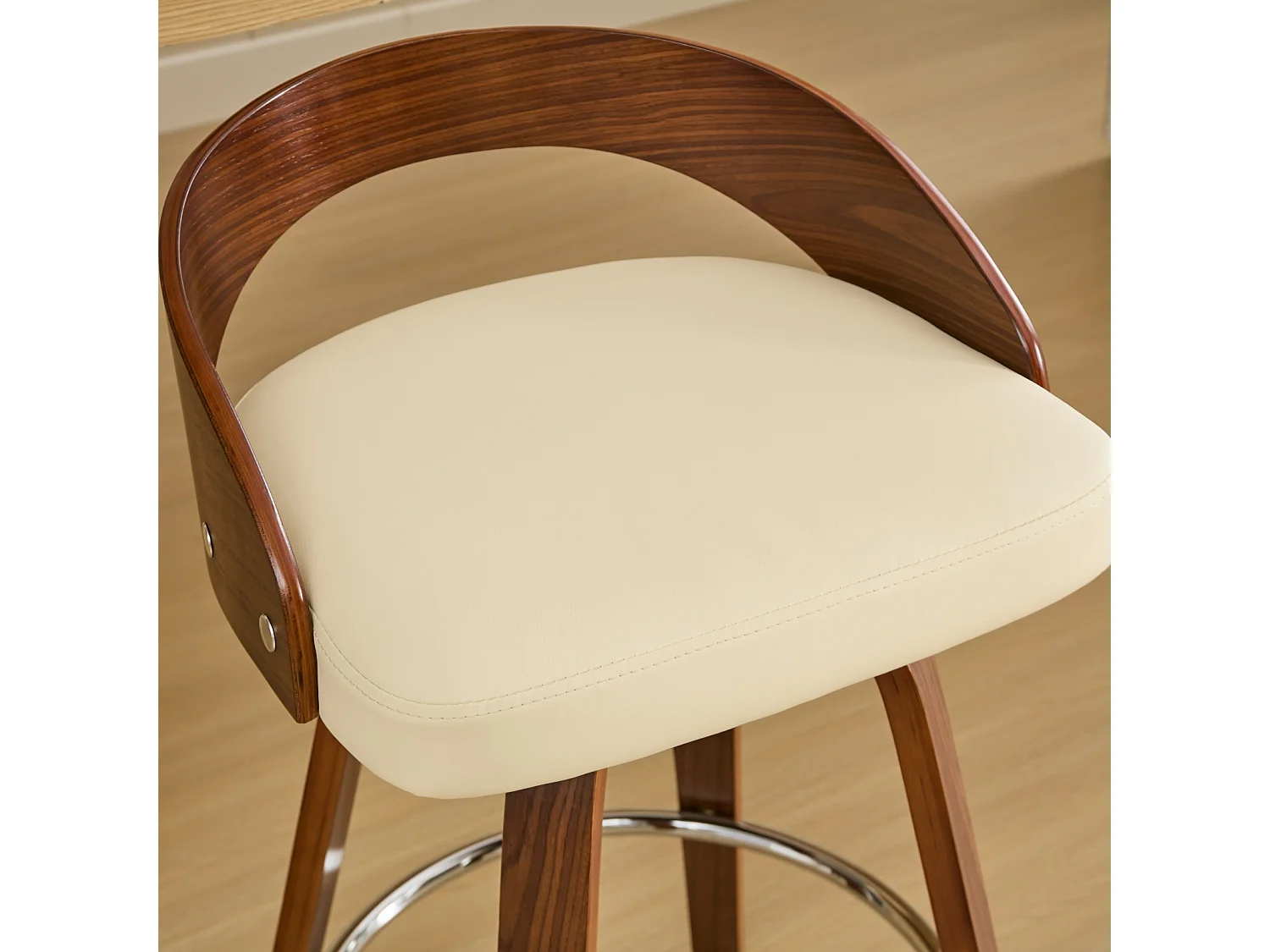 Set di 2 sgabelli da bar, 37x48x77cm, altezza regolabile, seduta girevole imbottita, beige, per sala da pranzo e soggiorno