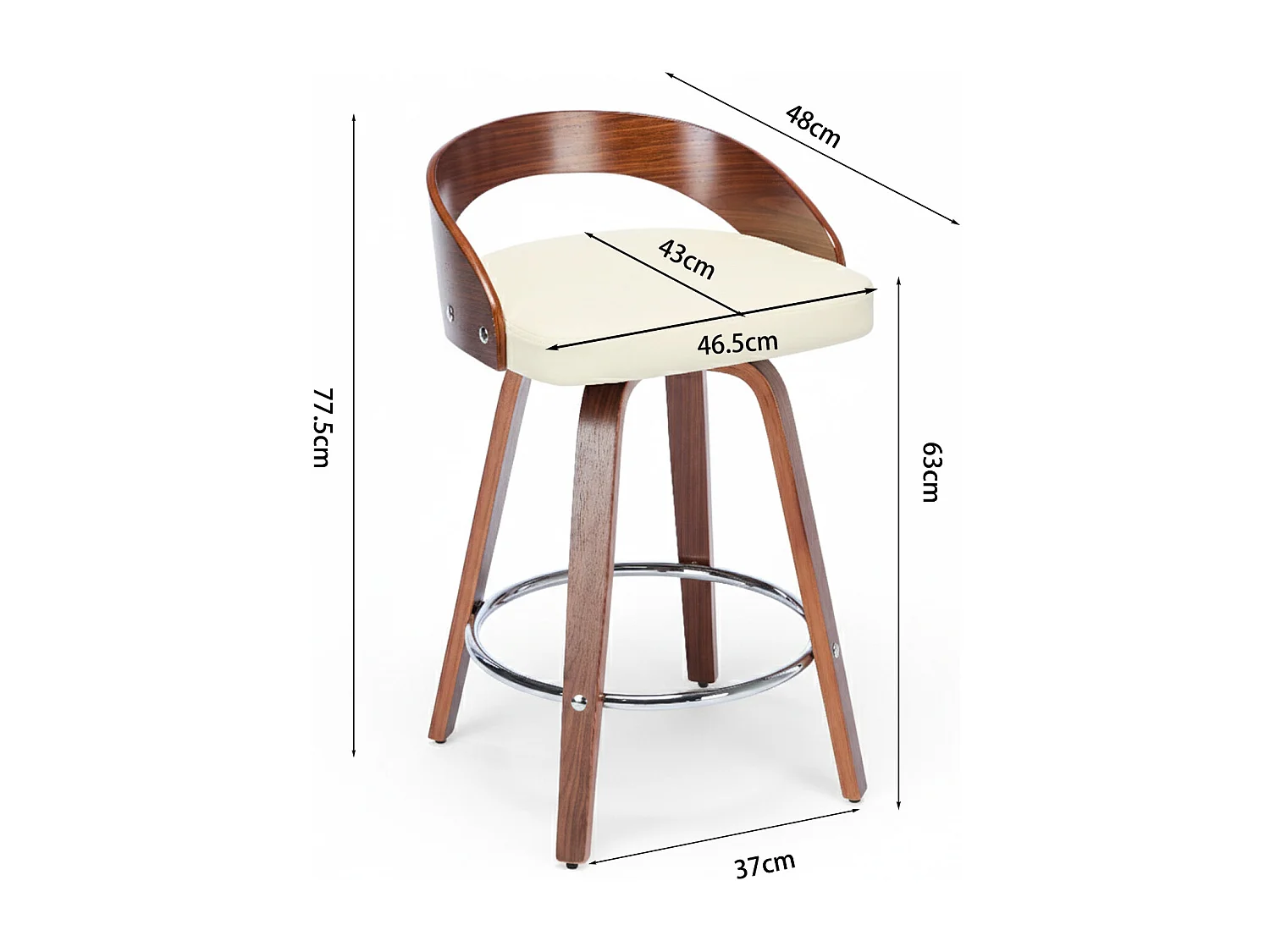 Lot de 2 tabourets de bar, assise pivotante 360 degrés, coussin épais, dossier bas, PU beige