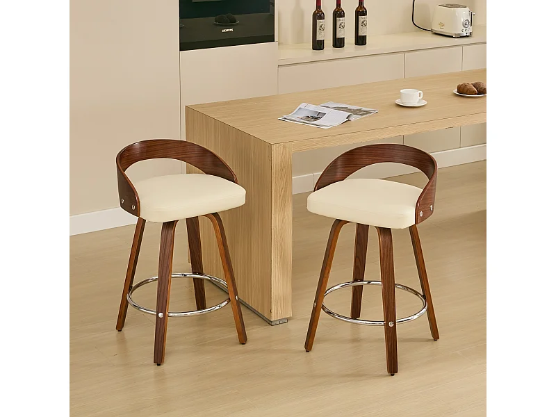 Lot de 2 tabourets de bar 37x48x77cm hauteur réglable sièges rembourrés rotatif en beige pour salle à manger et salon