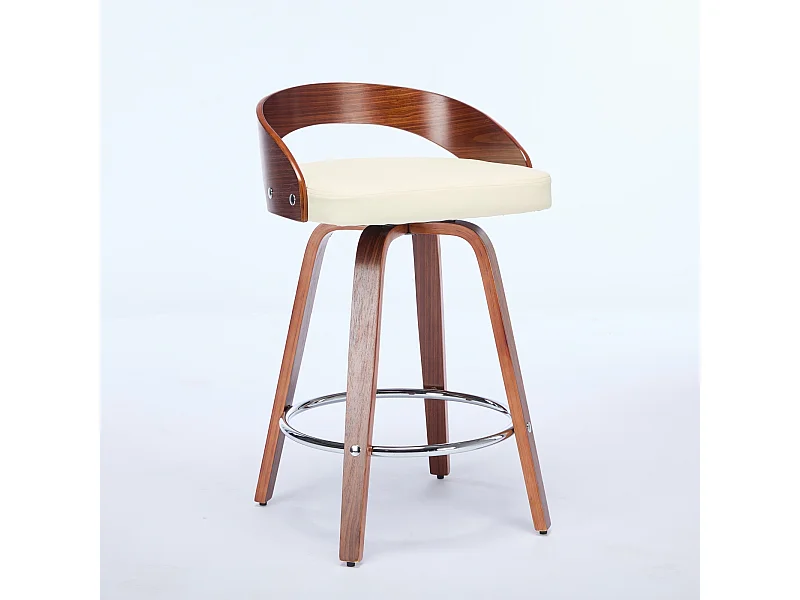 Lot de 2 tabourets de bar, assise pivotante 360 degrés, coussin épais, dossier bas, PU beige