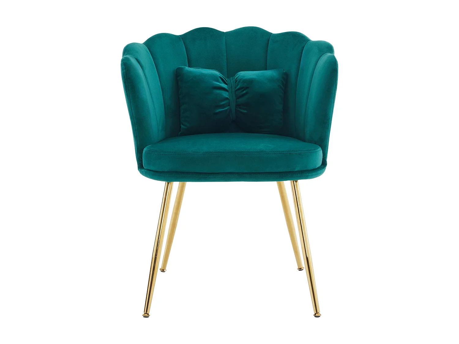 Lot de 2 fauteuils, coussins inclus, dossier pétale, assise rembourrée, velours, vert