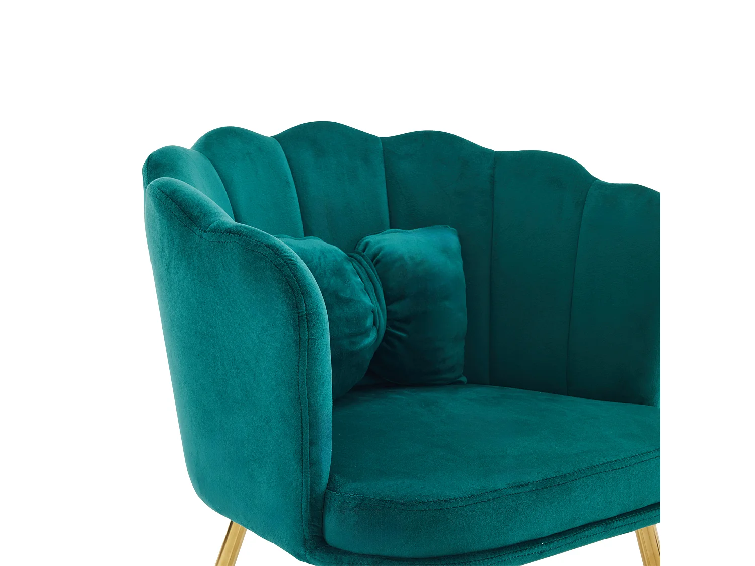 Chaise à manger en velours rembourré avec coussin et pieds en métal - dossier en pétales - bois - vert