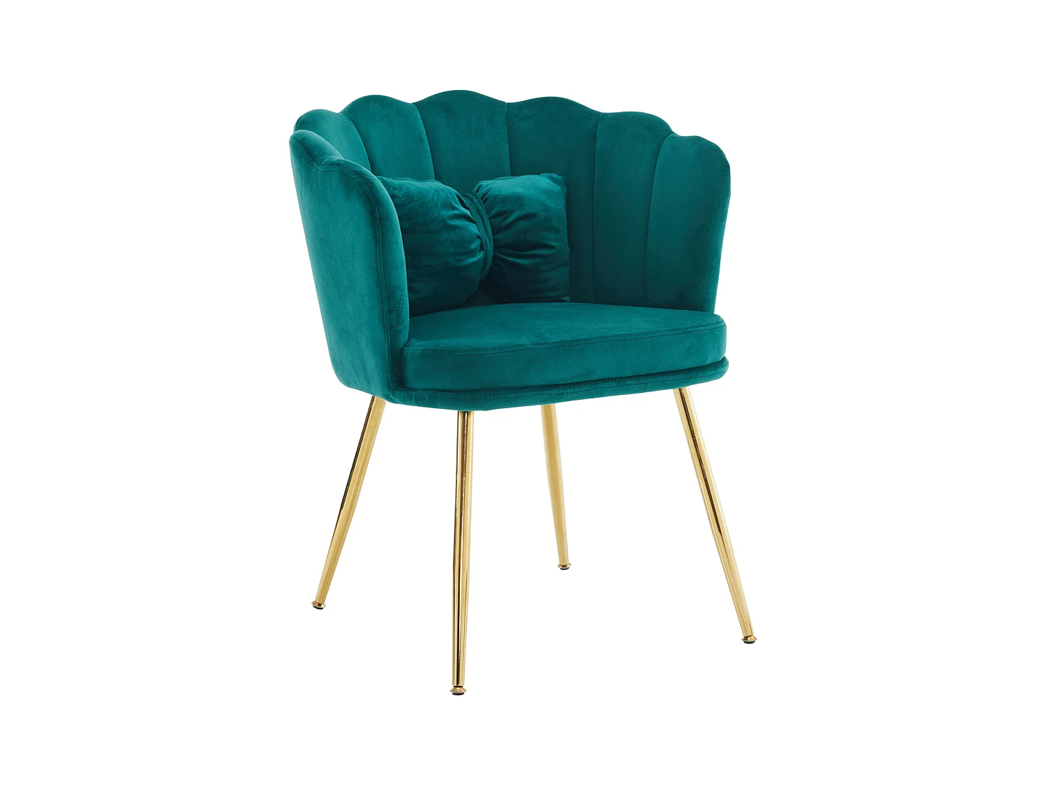 Chaise à manger en velours rembourré avec coussin et pieds en métal - dossier en pétales - bois - vert