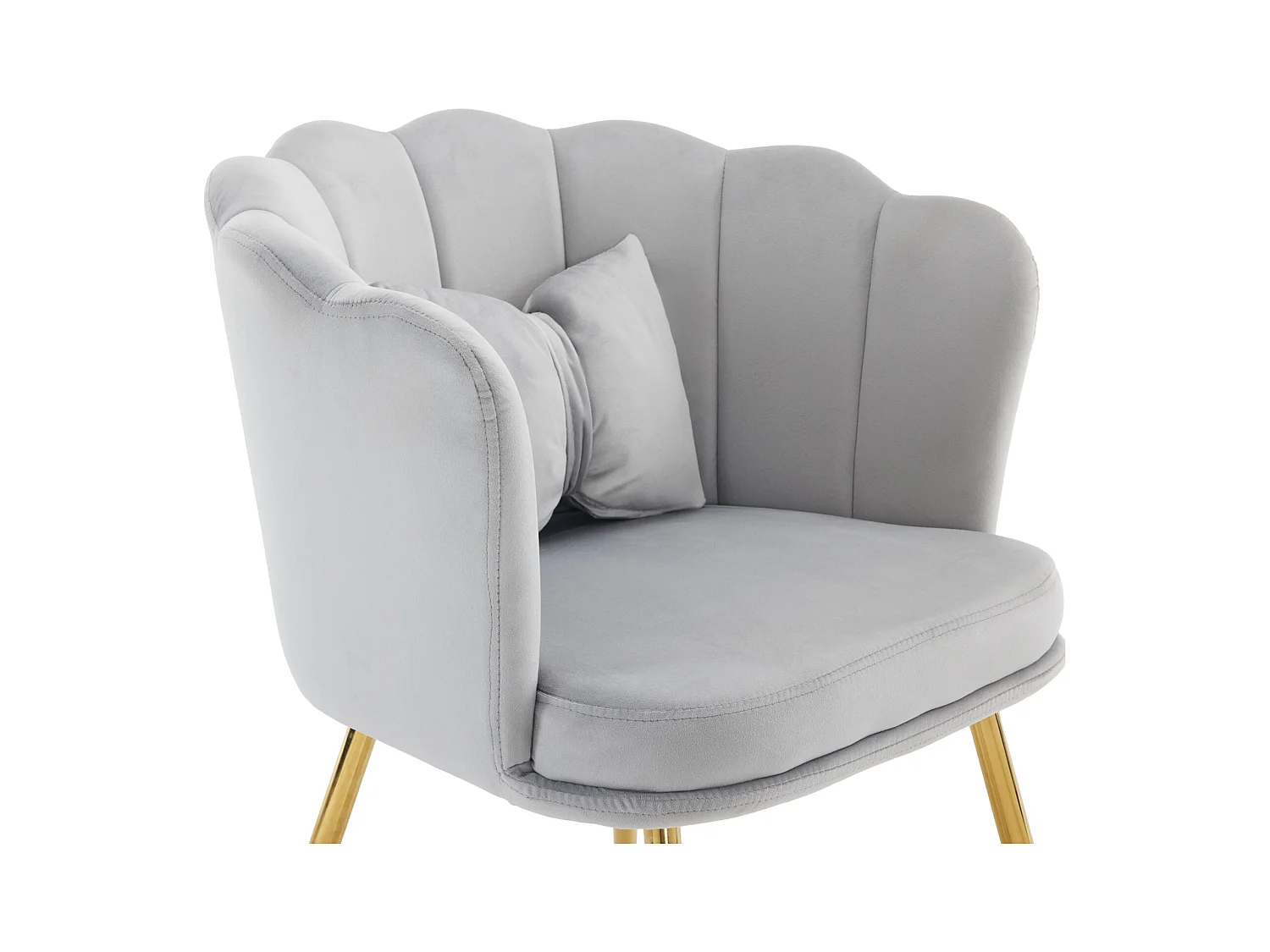 Chaise à manger en velours rembourré avec coussin et pieds en métal - dossier en pétales - bois - gris