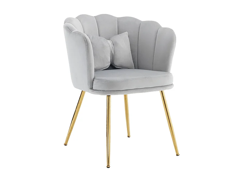 Gestoffeerde fluwelen eetkamerstoel met kussen en metalen poten - bloemblaadjesrug - hout - grijs