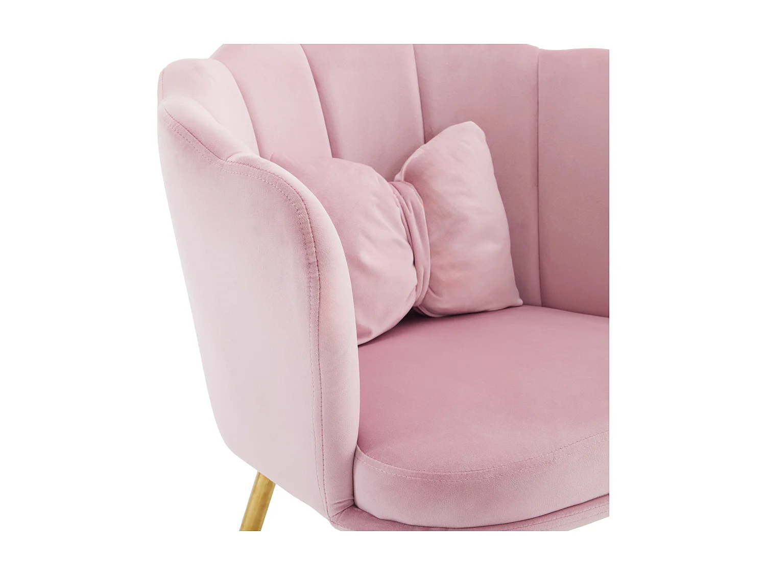 Gestoffeerde fluwelen eetkamerstoel met kussen en metalen poten - bloemblaadjesrug - hout - roze