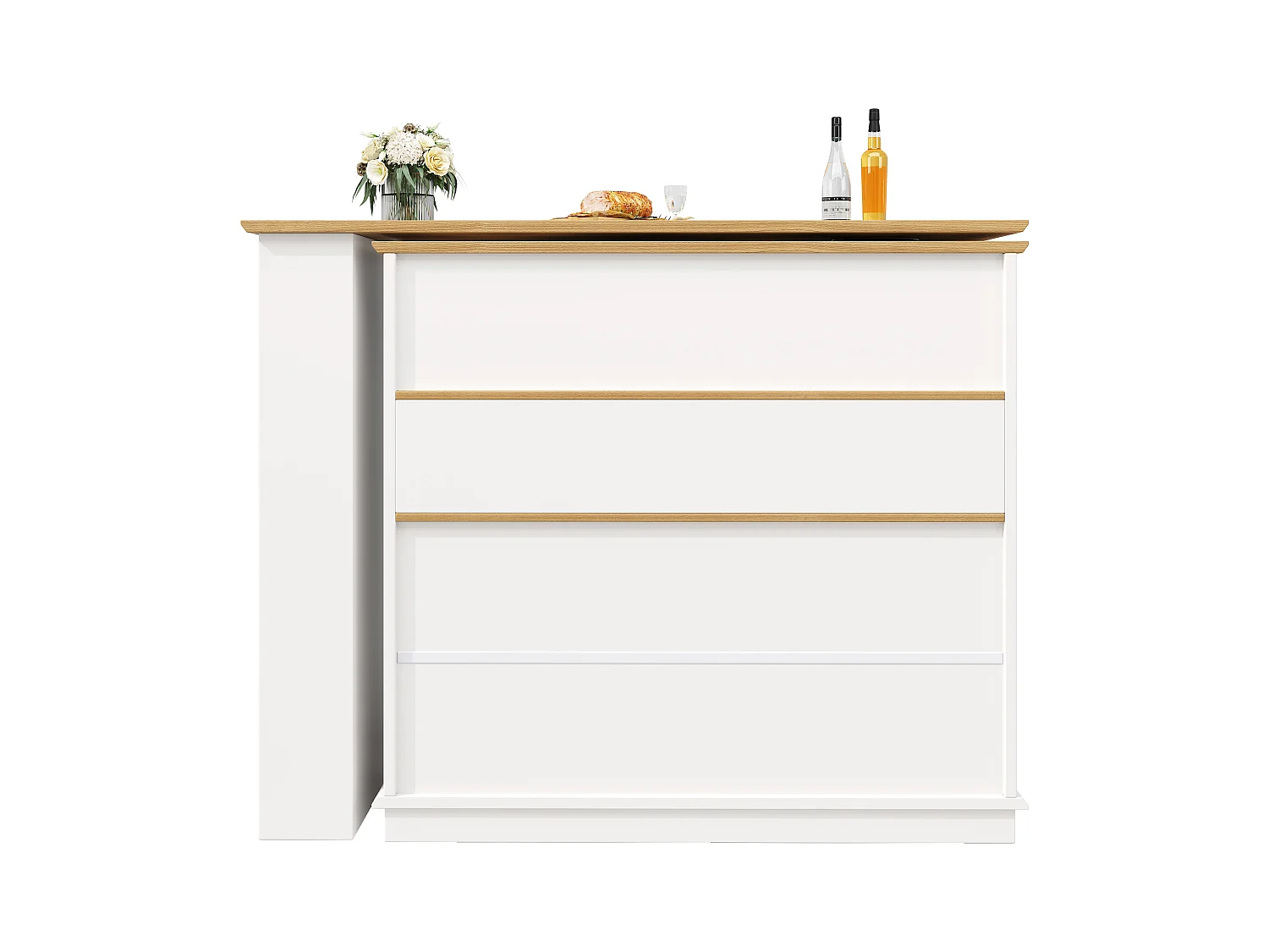 Desserte de cuisine 125/181x39x104.5 cm pivotant 1 porte et 4 tiroirs Îlot de cuisine avec rangement - plateau extensible  - blanc