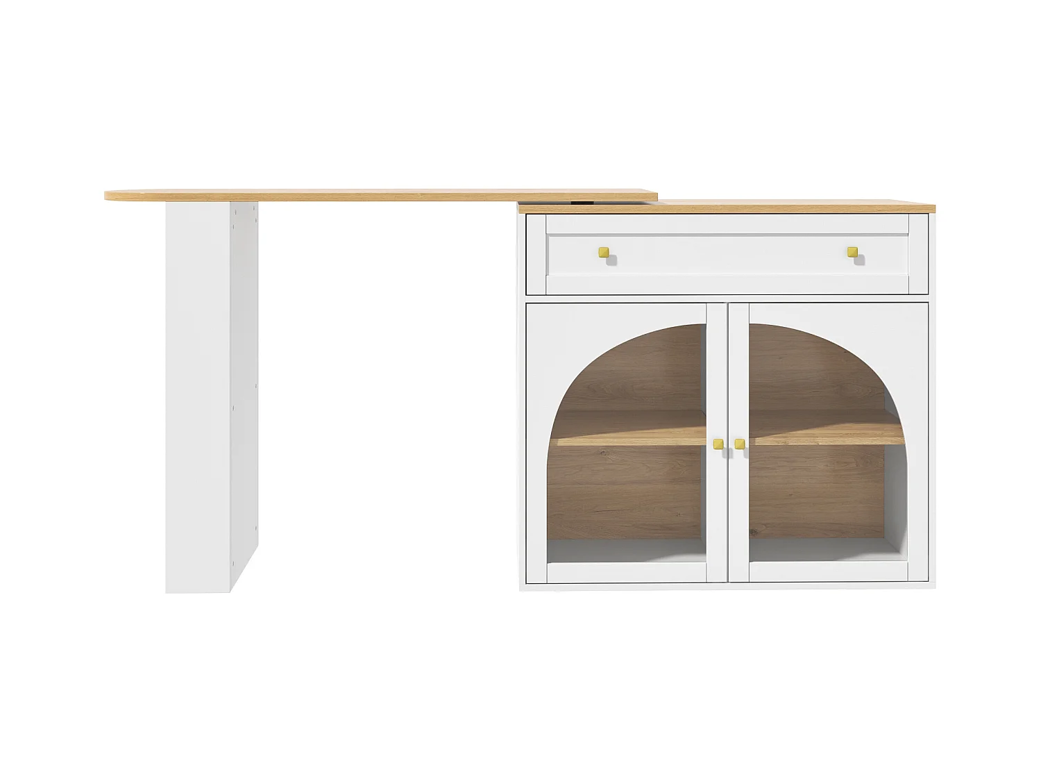 Draaibare bartafel met 2 deuren en 1 lade Keukeneiland met uitschuifbaar blad (138-204)x39x104 cm - open opbergruimte - wit