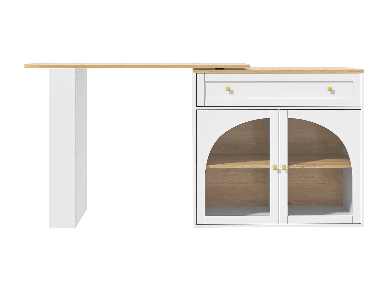 Desserte de cuisine 138/204x39x104 cm pivotant 2 portes et 1 tiroir Îlot de cuisine avec plateau extensible - rangement ouvert - blanc