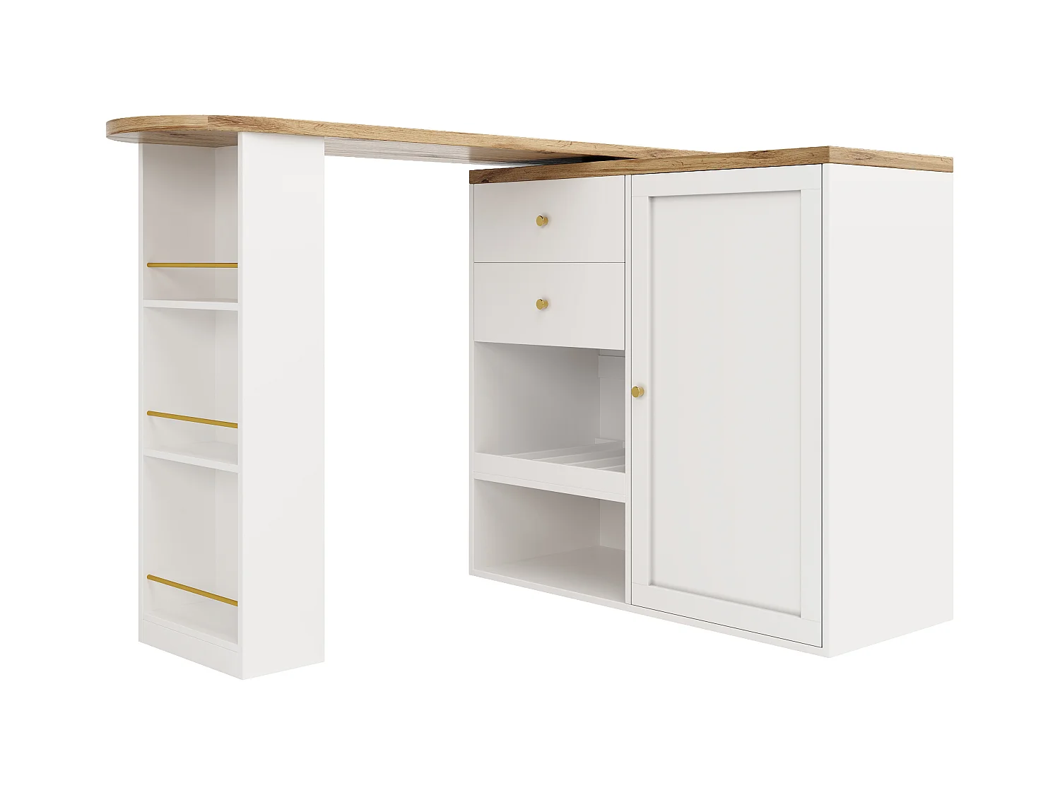 Meuble de bar pivotant en bois avec 1 porte et 2 tiroirs Îlot de cuisine avec rangement 138x39x102 cm - blanc