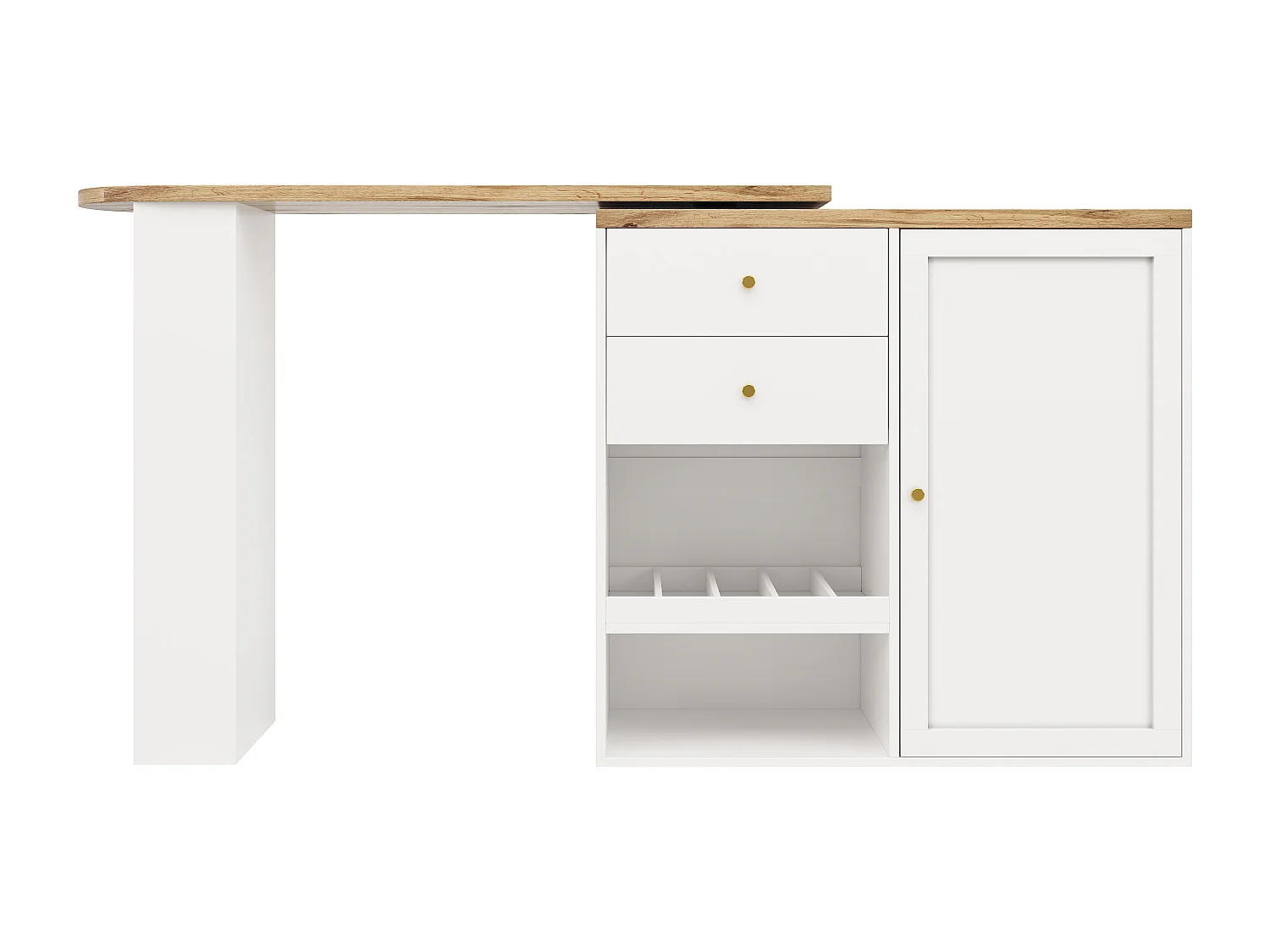 Desserte de cuisine 138x39x102 cm pivotant en bois avec 1 porte et 2 tiroirs Îlot de cuisine avec rangement - blanc