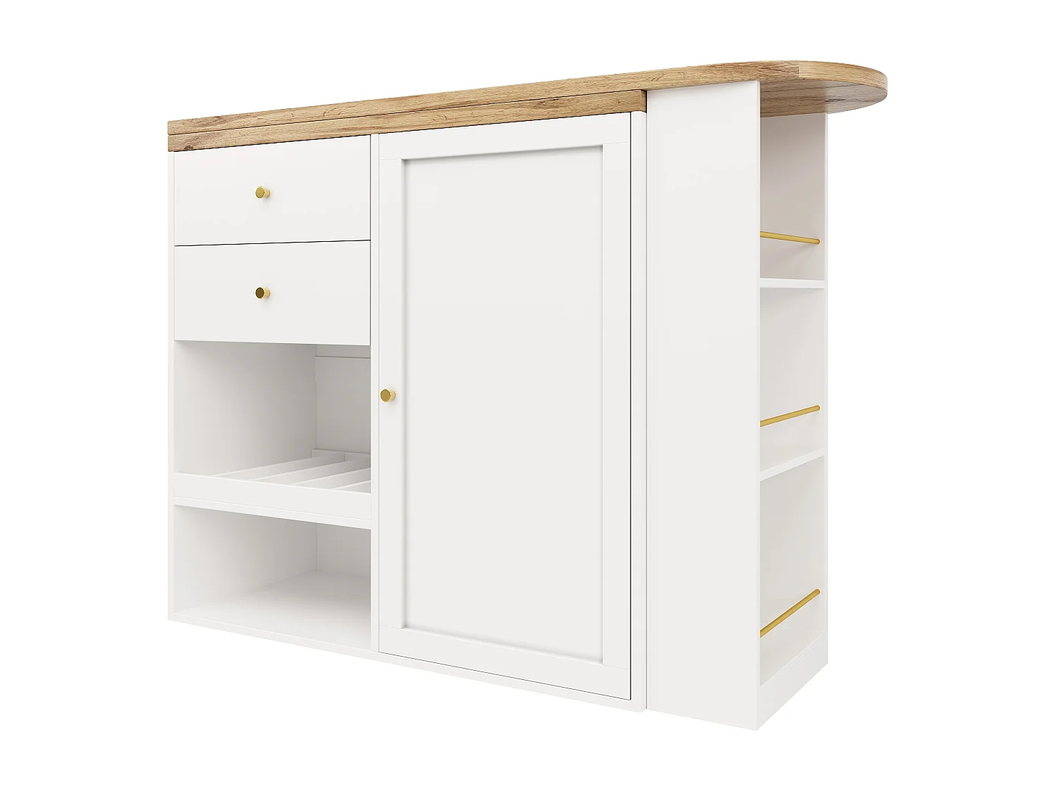 Desserte de cuisine 138x39x102 cm pivotant en bois avec 1 porte et 2 tiroirs Îlot de cuisine avec rangement - blanc