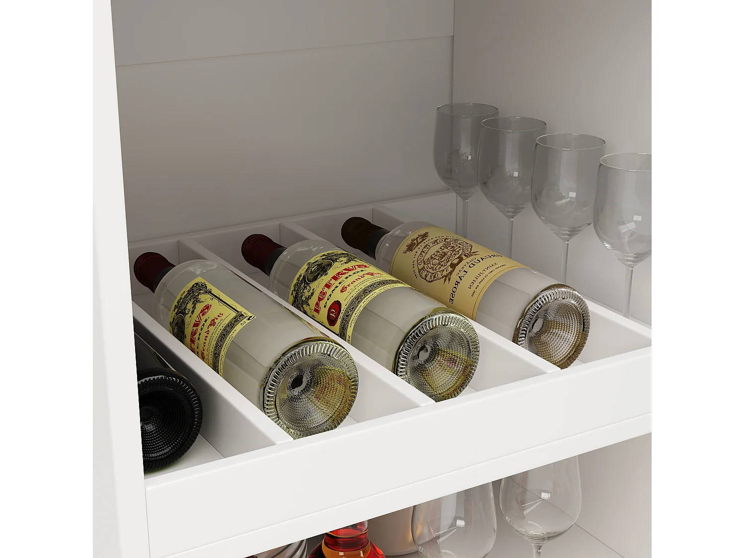 Buffet d'angle 105x39x102 cm, design pivotant, 4 tiroirs, étagères latérales 3 niveaux, MDF blanc