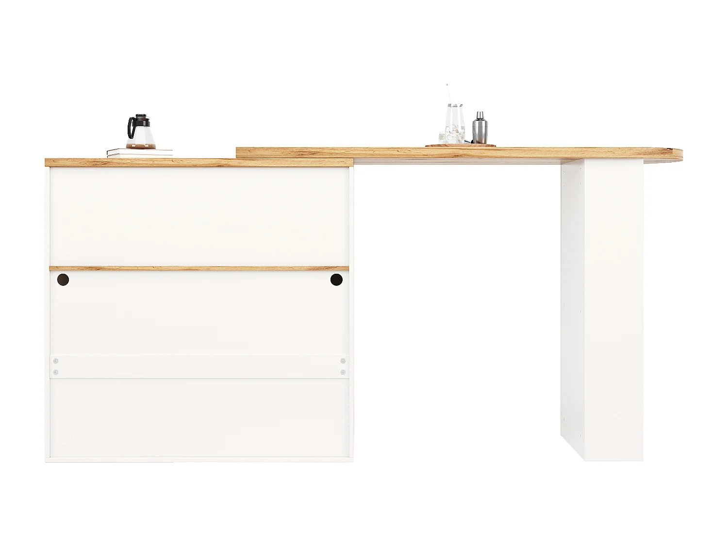 Draaibare barkast - Houten bartafel met verstelbare LED-verlichting - 138/193x39x105 cm - Wit