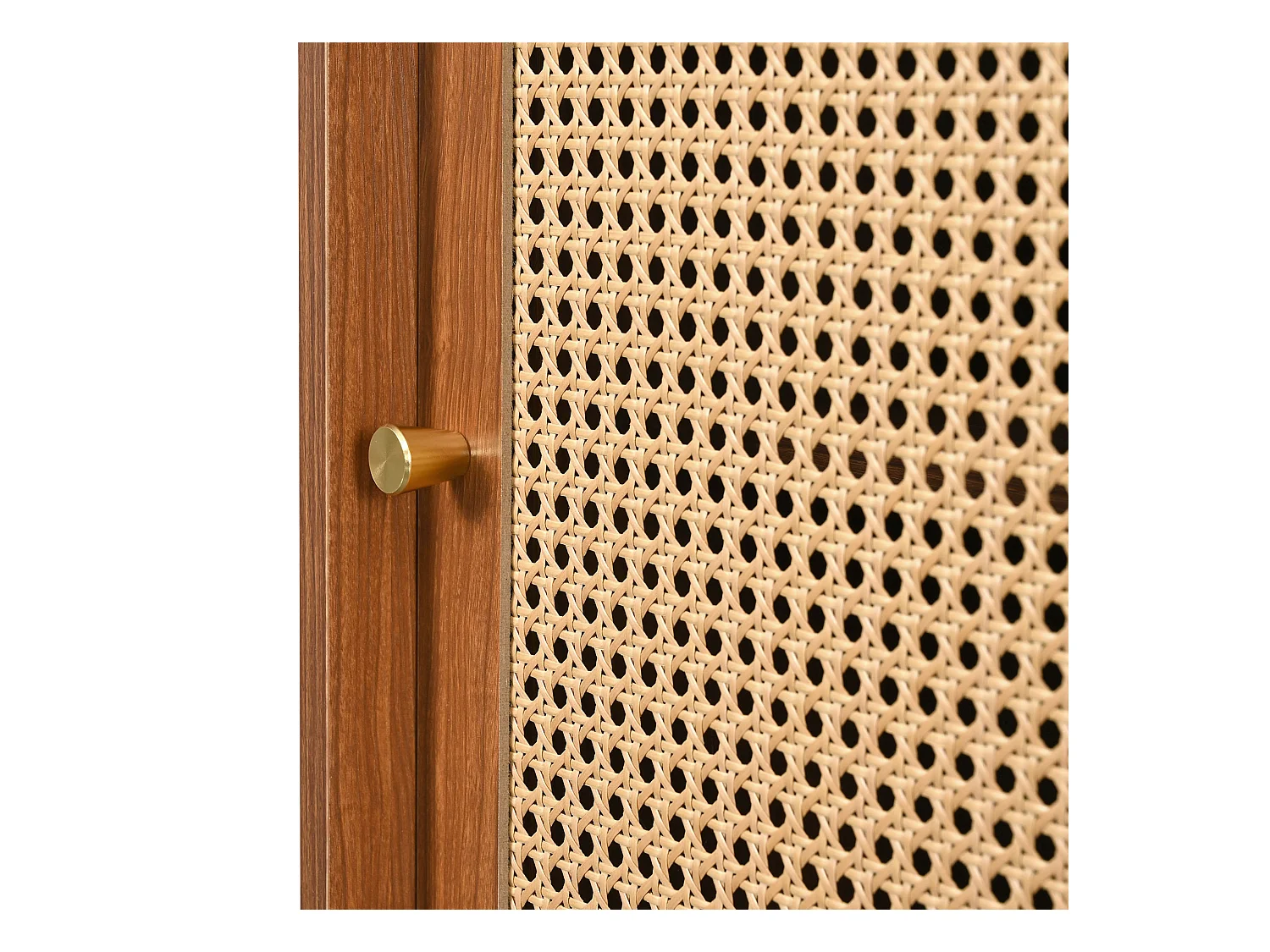 Buffet 120x40x78cm en rotin avec 3 tiroirs et 3 portes - étagères réglables - bois - noyer