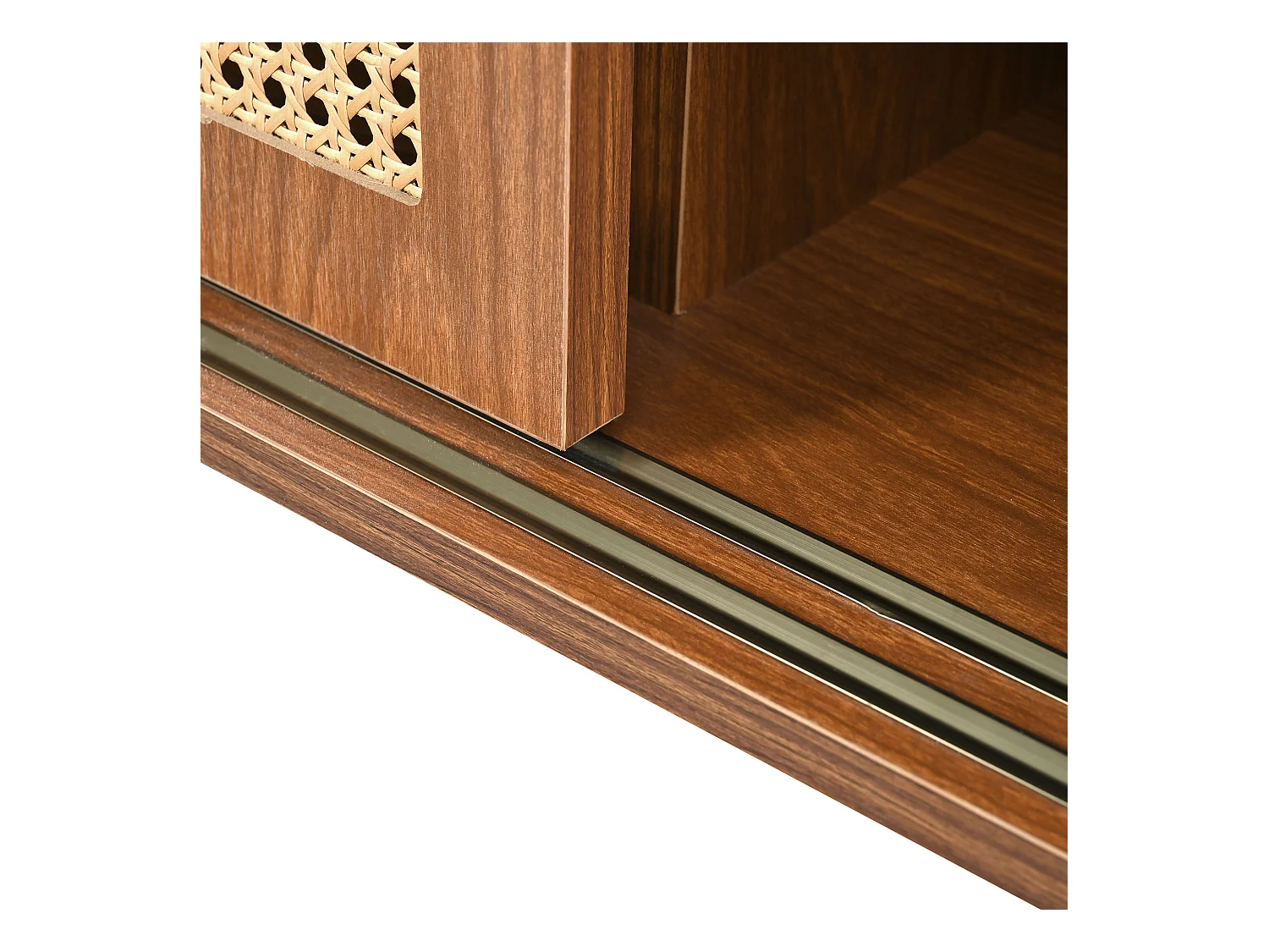 Buffet 120x40x78cm en rotin avec 3 tiroirs et 3 portes - étagères réglables - bois - noyer