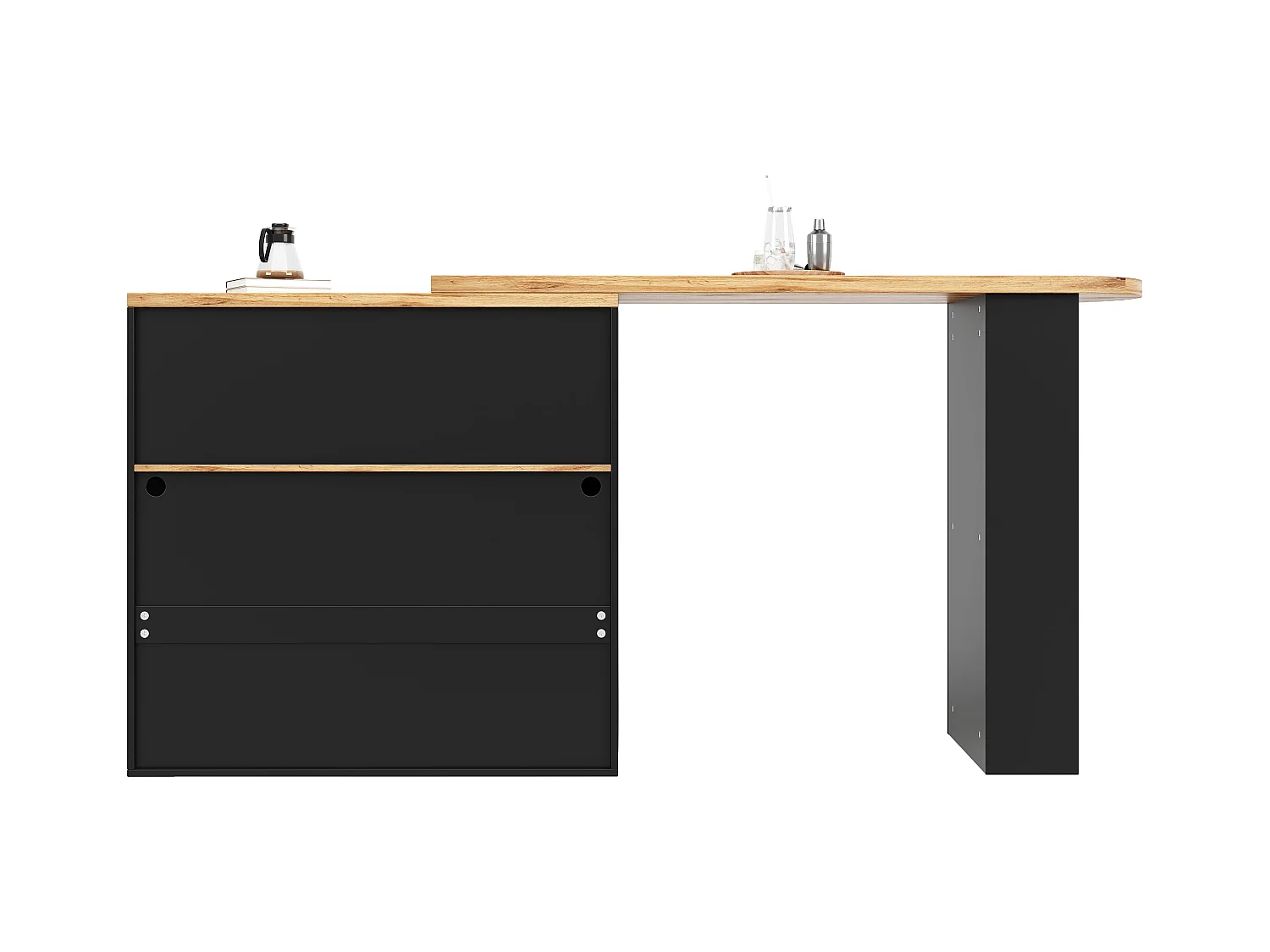Meuble bar pivotant Rangement 138/193x39x105 cm - Table de bar en Bois avec LED Lumière Réglable - Noir