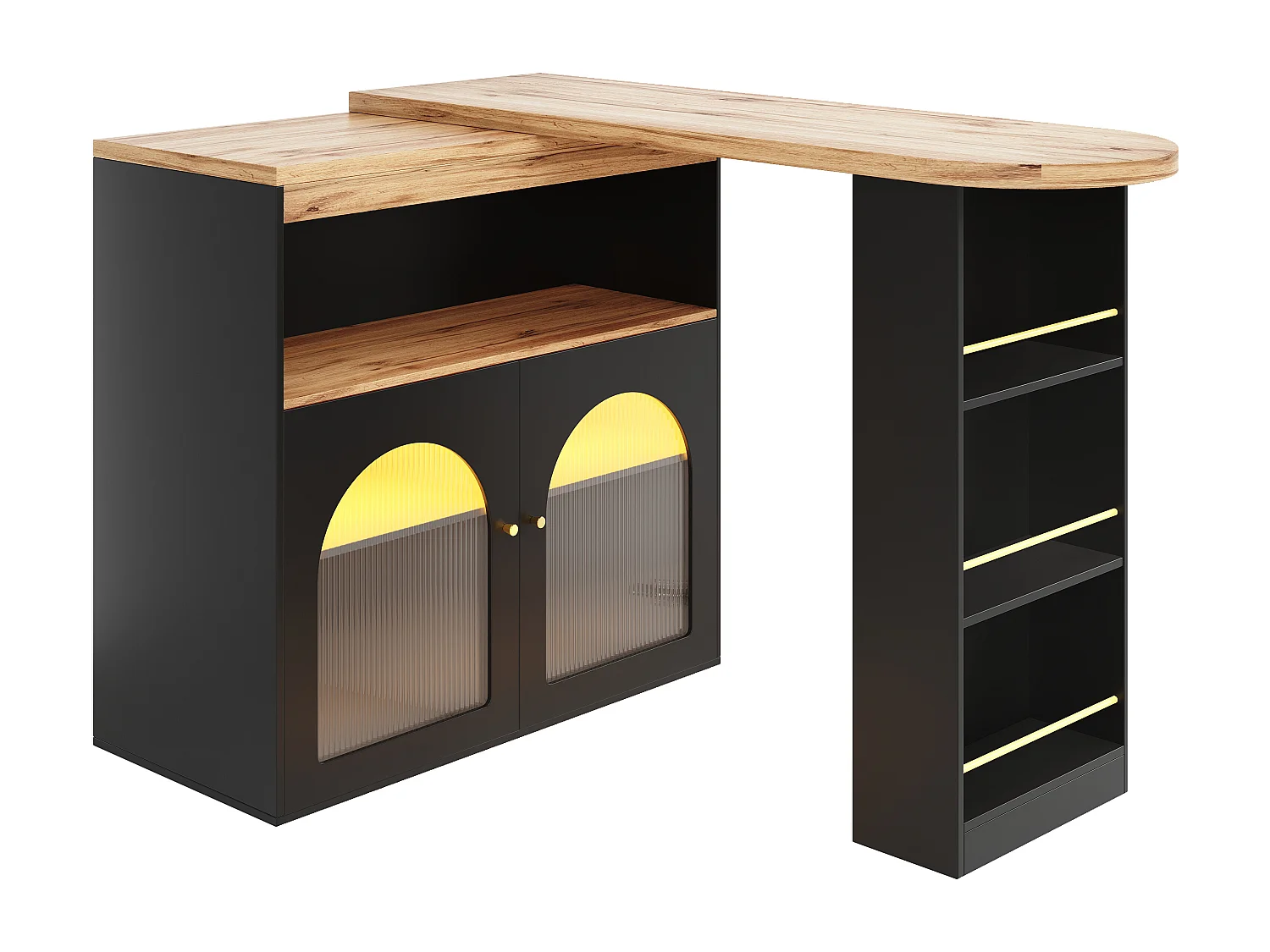 Draaibare barkast - Houten bartafel met verstelbare LED-verlichting - 138/193x39x105 cm - Zwart