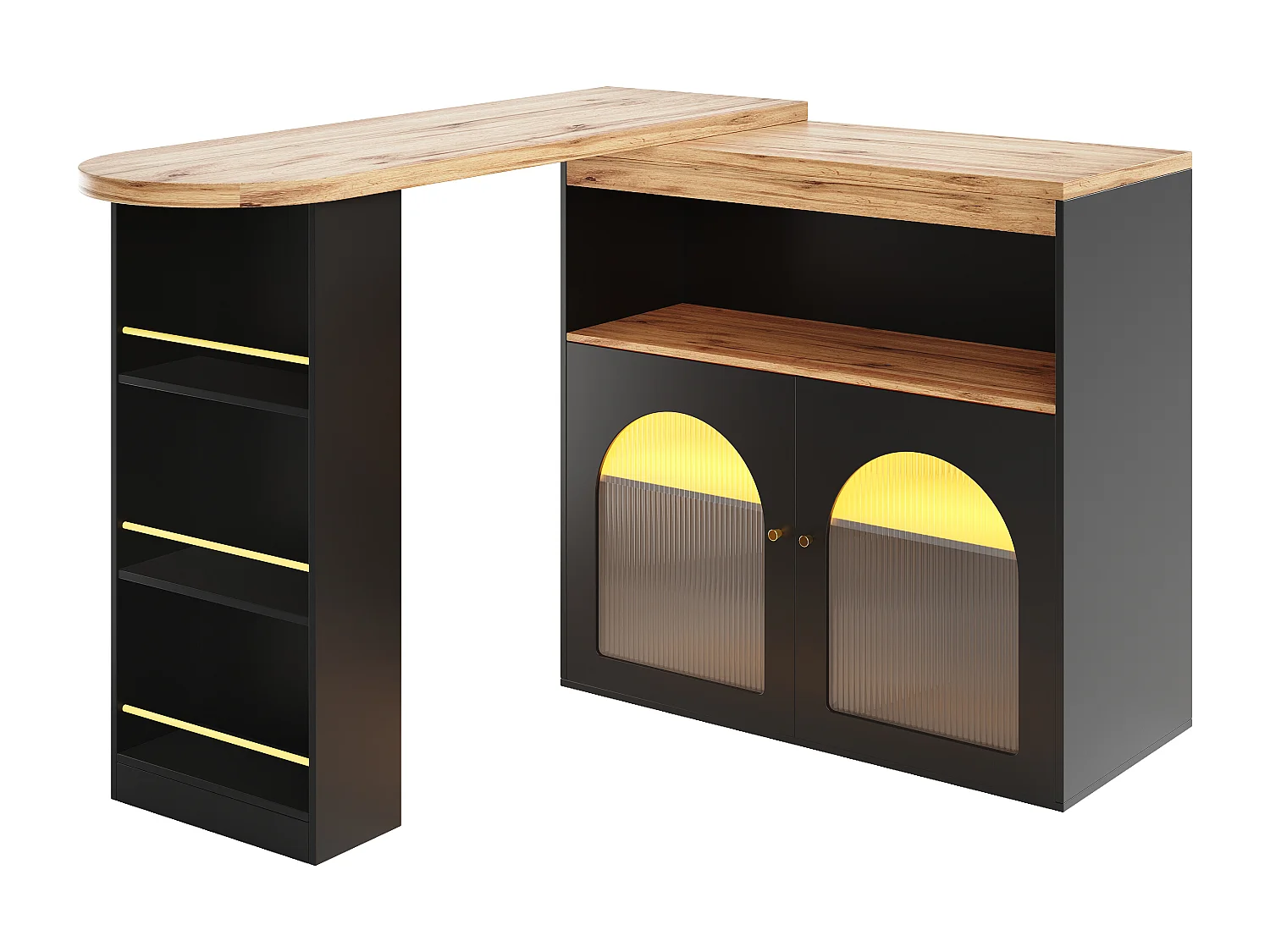 Draaibare barkast - Houten bartafel met verstelbare LED-verlichting - 138/193x39x105 cm - Zwart