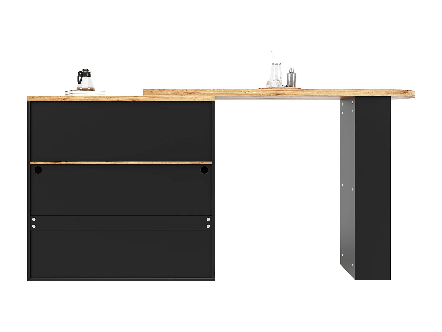 Table de bar 138x39x105 cm, extensible, pivotante à 360°, rangement 3 niveaux, MDF, noir