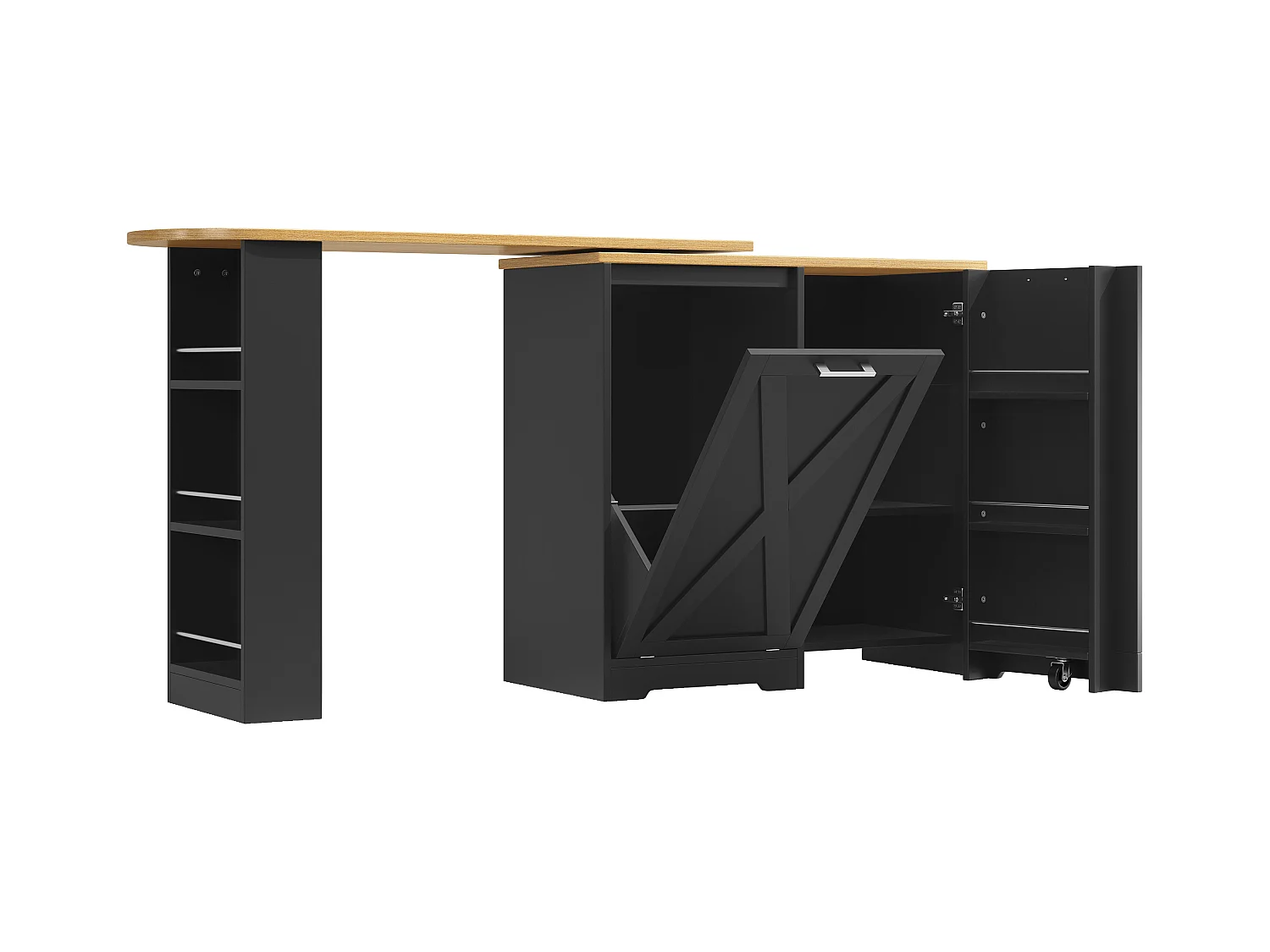 Houten draaibare bartafel met 1 deur en 1 klep - dressoir met uitschuifbaar blad (138-203)×38×105,5cm - zwart