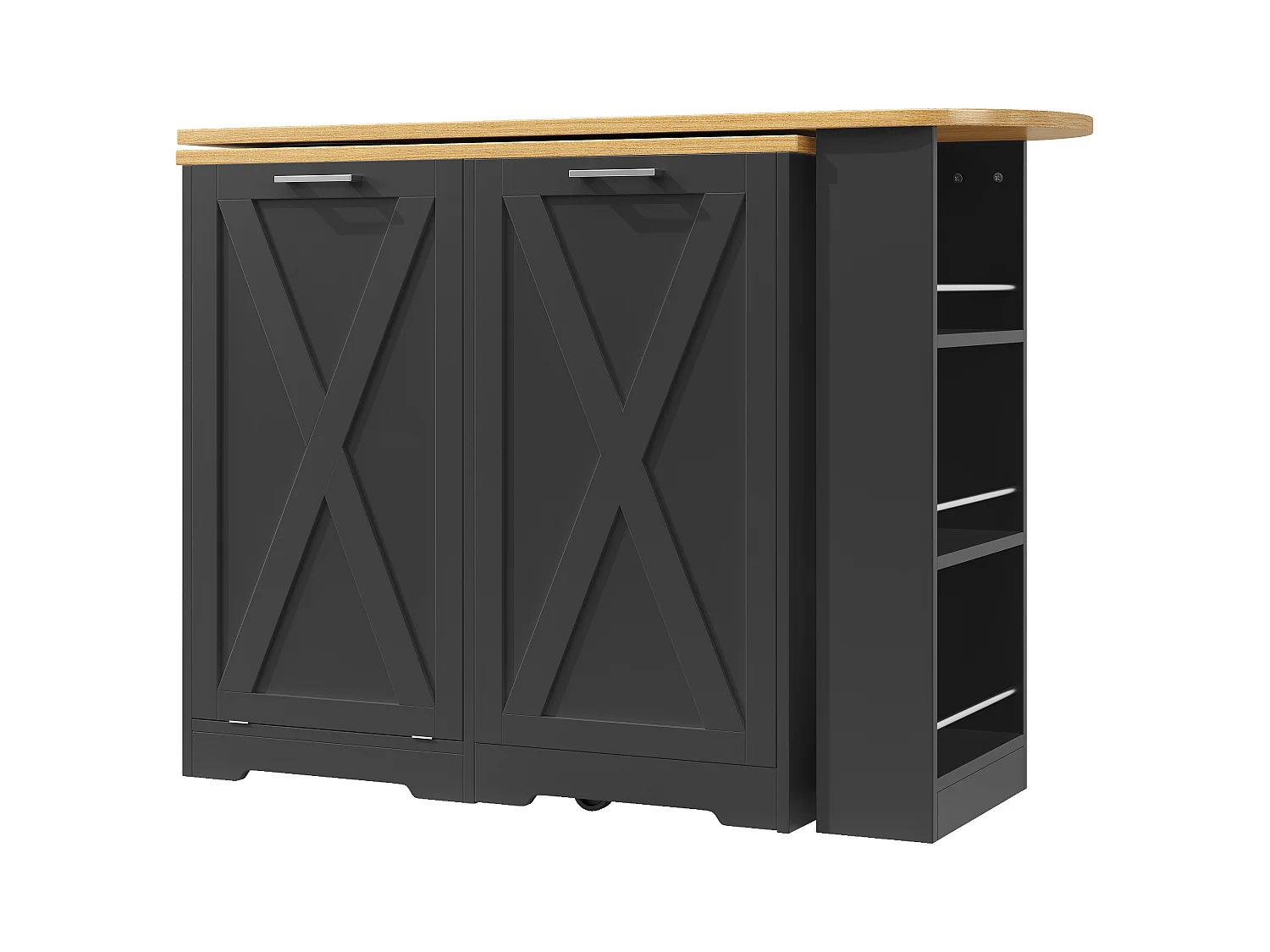 Houten draaibare bartafel met 1 deur en 1 klep - dressoir met uitschuifbaar blad (138-203)×38×105,5cm - zwart