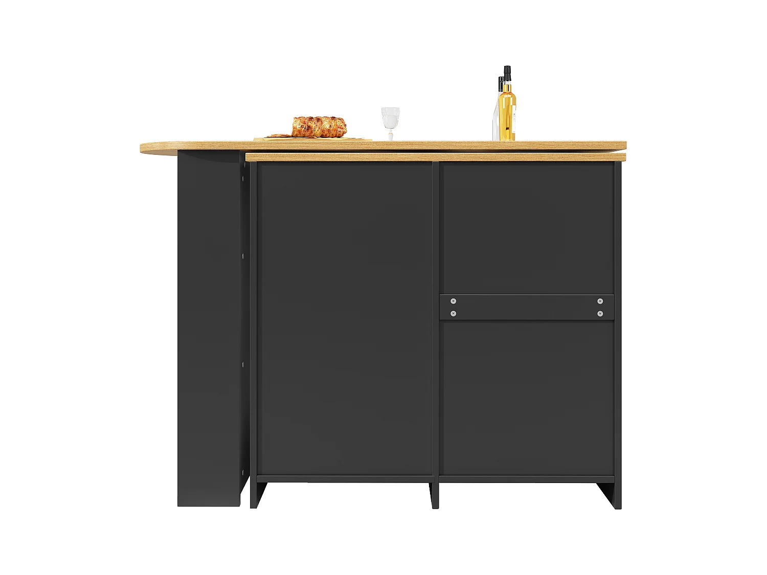 Houten draaibare bartafel met 1 deur en 1 klep - dressoir met uitschuifbaar blad (138-203)×38×105,5cm - zwart