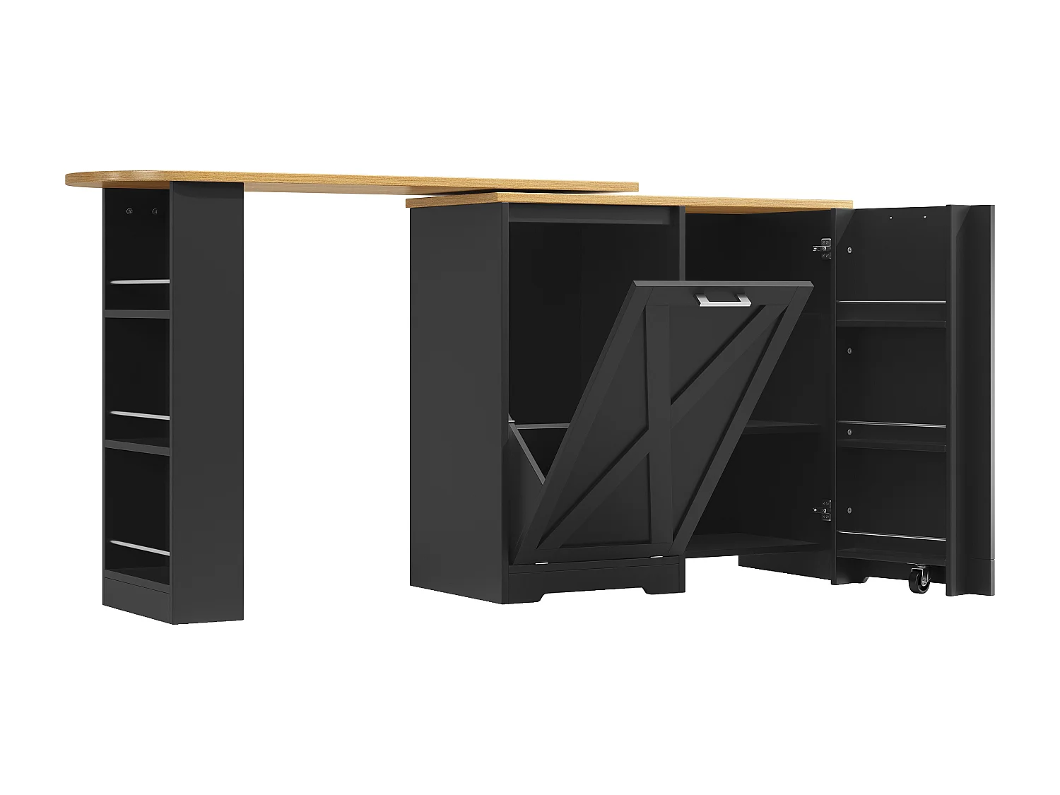 Meuble de bar pivotant en bois 1 porte et 1 rabat - buffet avec plateau extensible (138-203)×38×105.5cm- noir