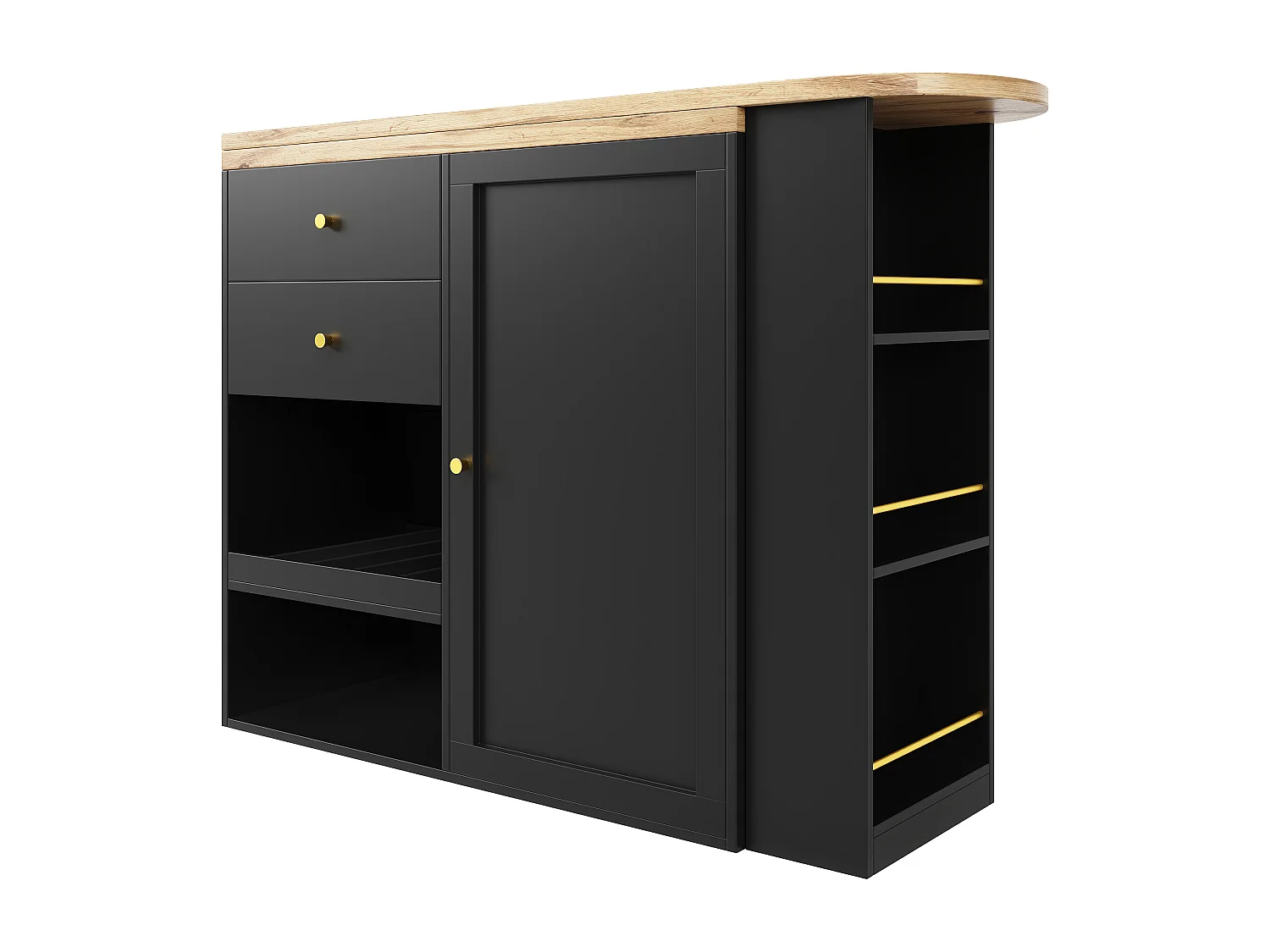 Desserte de cuisine 138x39x102 cm pivotant en bois avec 1 porte et 2 tiroirs Îlot de cuisine avec rangement - noir