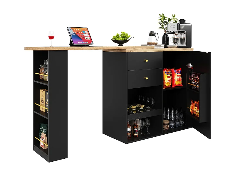 Meuble de rangement modulable 105x39x102 cm, côtés pivotants, 4 tiroirs, étagères ouvertes 3 niveaux, MDF noir