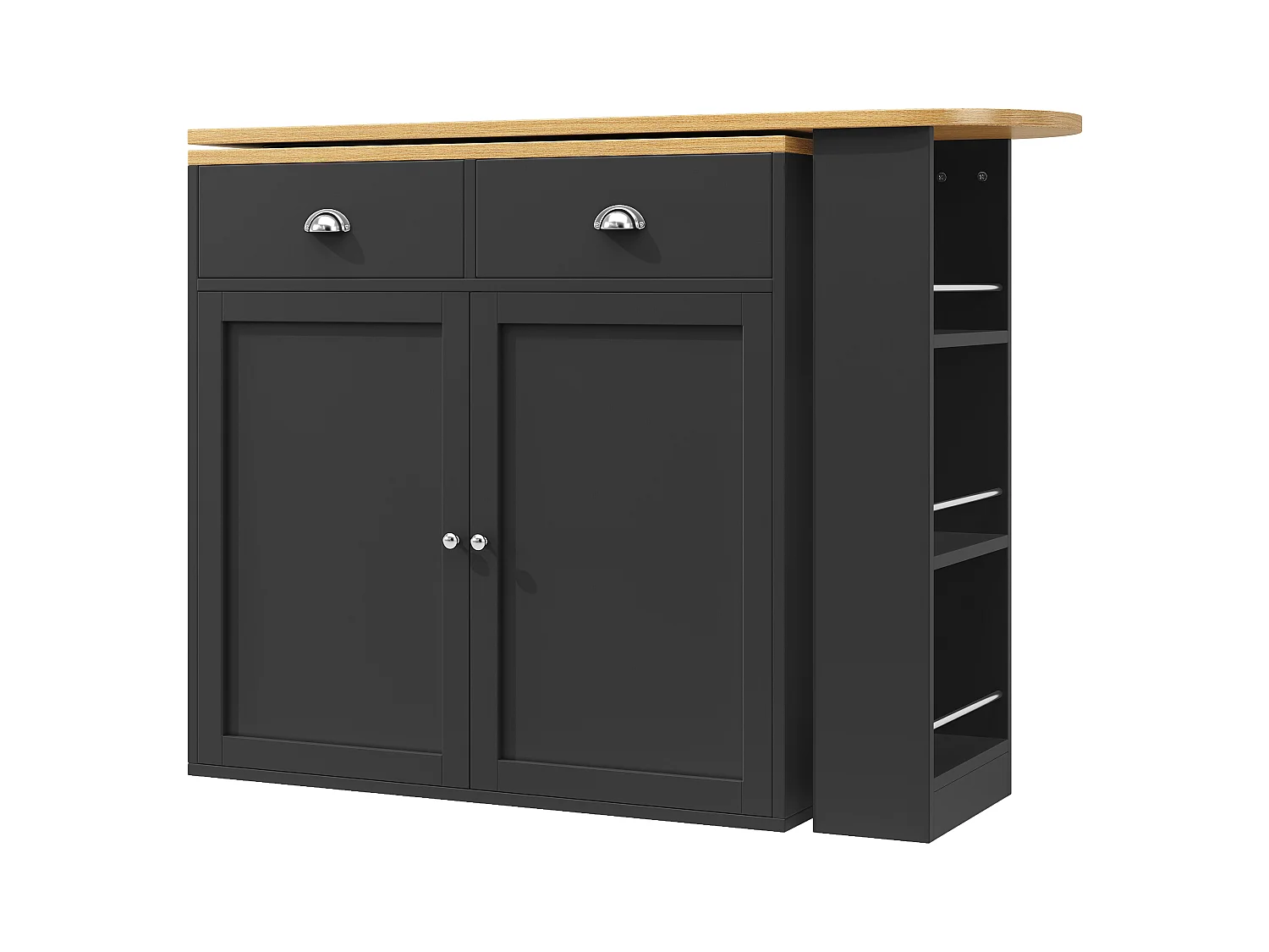 Meuble de bar pivotant en bois 2 portes et 2 tiroirs - buffet avec plateau extensible (138-203)×39×105cm- noir