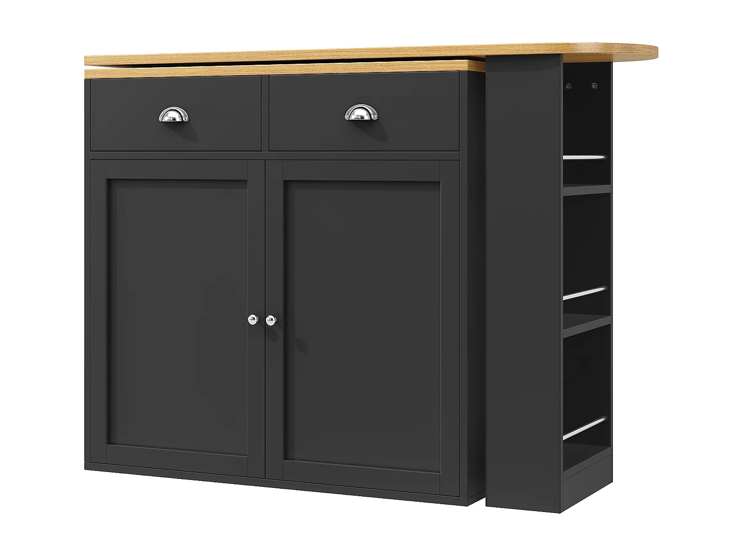 Desserte de cuisine 138/203x39x105 cm pivotant en bois 2 portes et 2 tiroirs - buffet avec plateau extensible - noir