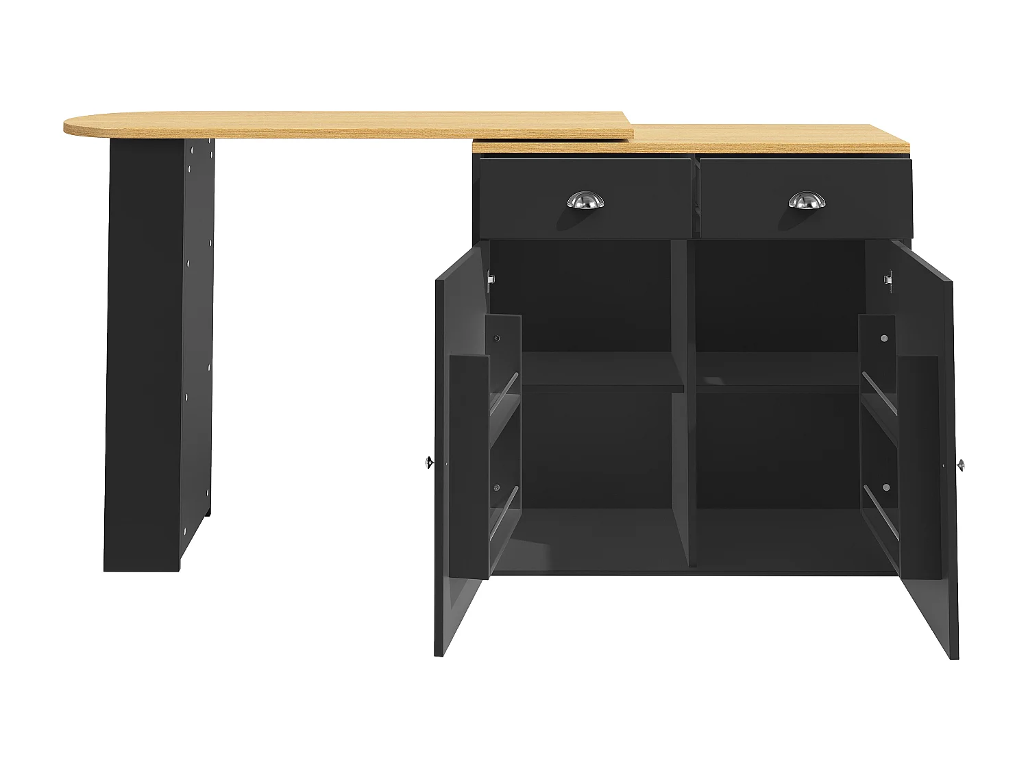 Meuble bar 138x39x105 cm, pivotant 360°, extensible 138-203 cm, rangement multifonction, MDF noir