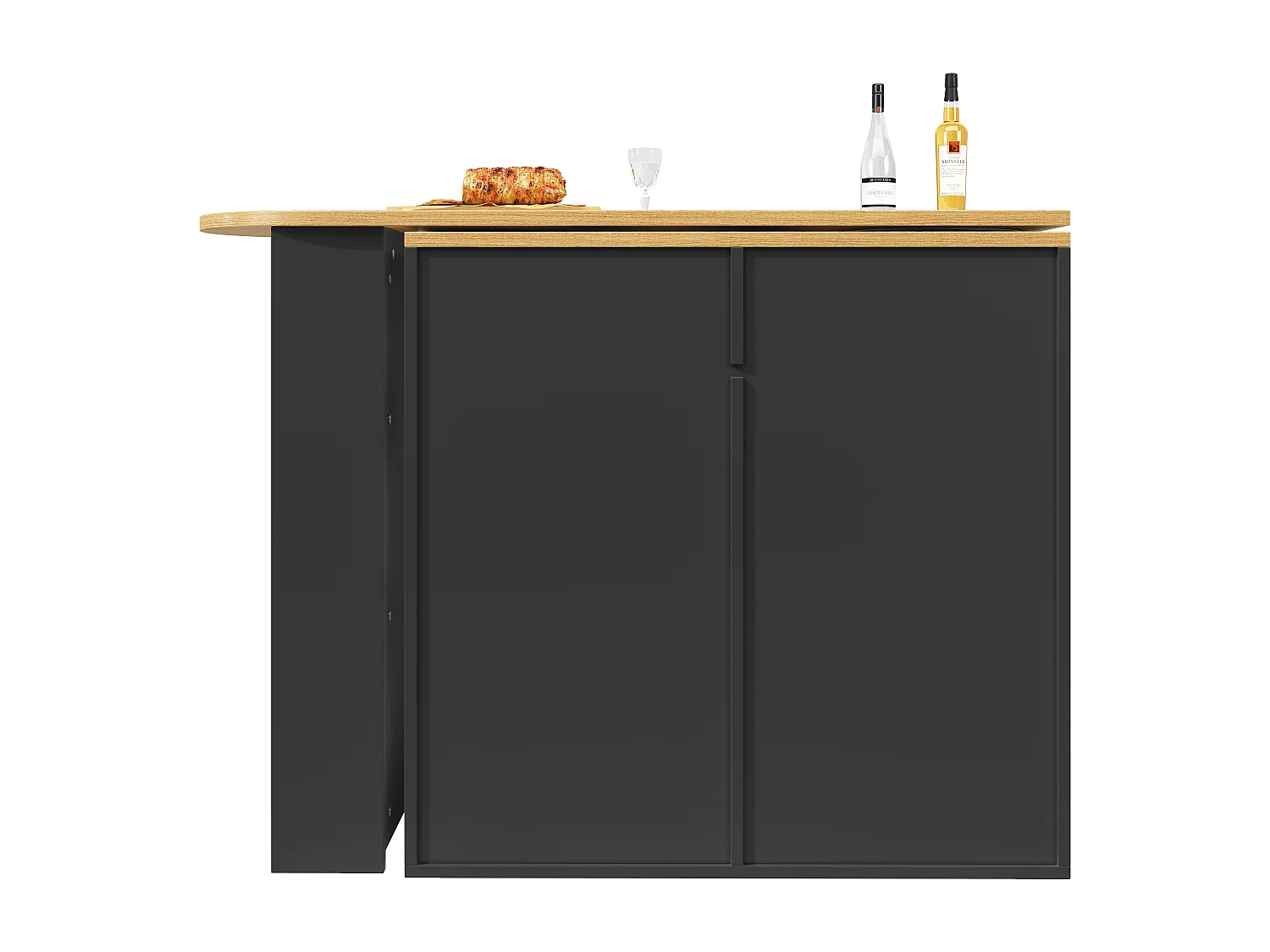 Meuble bar 138x39x105 cm, pivotant 360°, extensible 138-203 cm, rangement multifonction, MDF noir