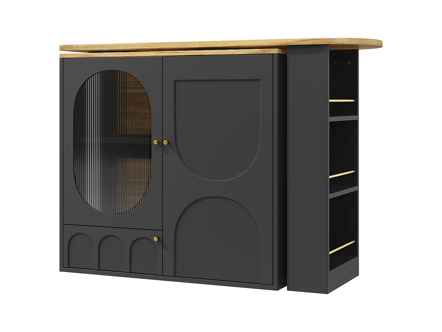 Desserte de cuisine 138/204x39x102 cm pivotant avec 3 portes îlot de cuisine avec rangement - plateau extensible - noir